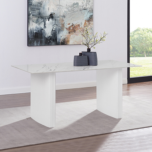 V43-DT-SCRL-206119-00 Dining Table Sintered Stone Top MDF Table Base High Glossy White - Image 1