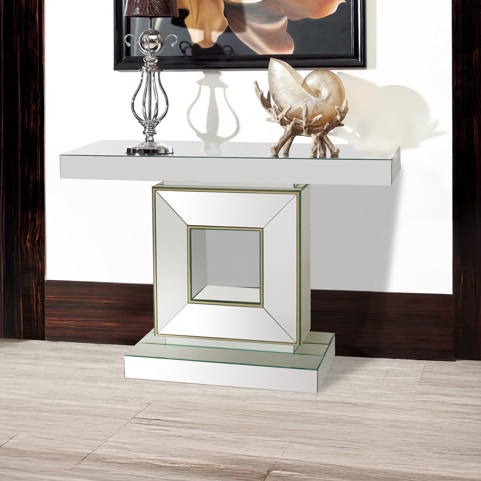 V43-HT-CUBA-202505051032-00 Hall Table Rectangular Shape MDF & Mirror Attractive Base - Image 1