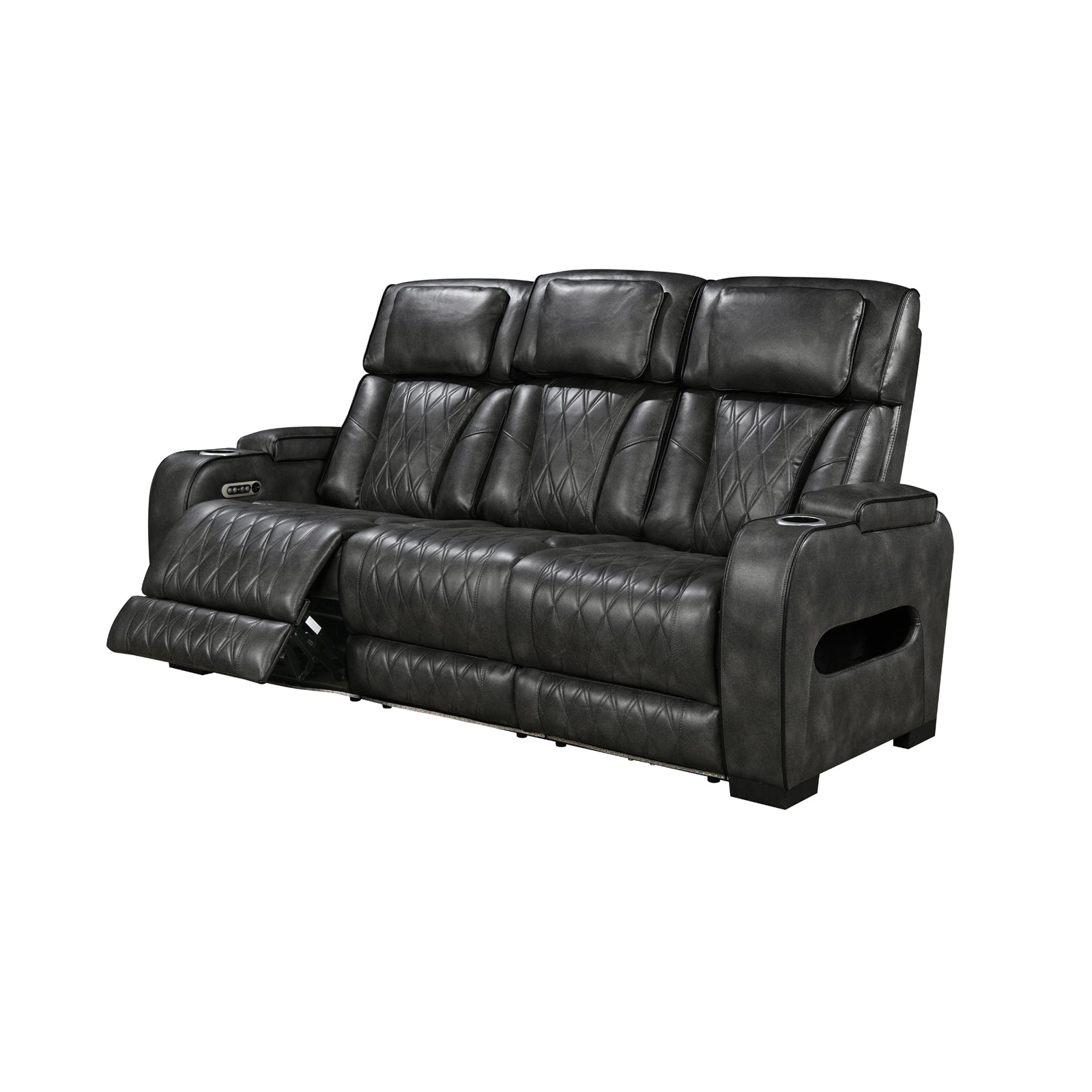V43-REC-EMP3RGR-202505051033-00 3 Seater Electric Air Leather Dark Grey Recliner - Image 1
