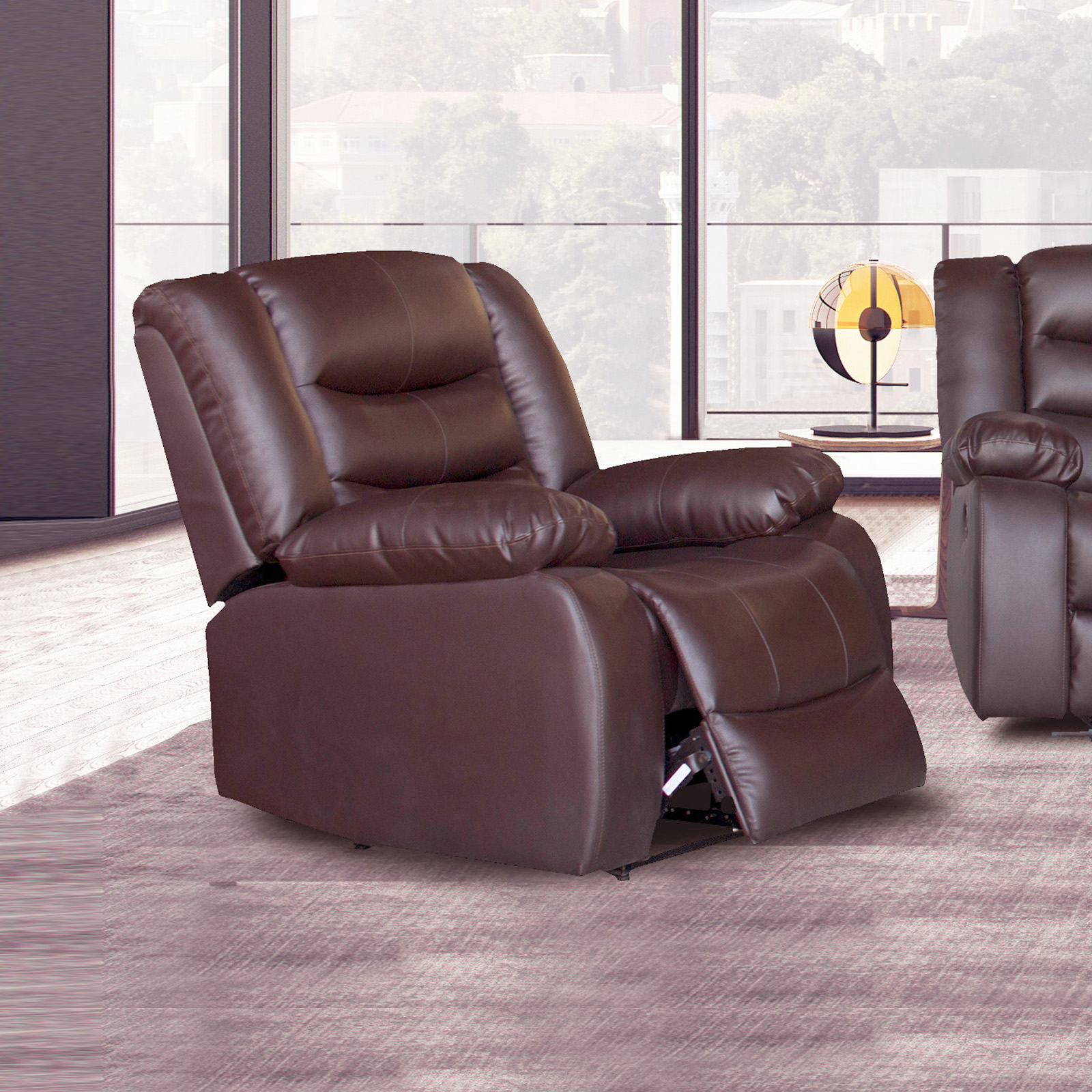 V43-REC-FAN1RBR-21870-00 Single Seater Recliner Sofa Chair In Faux Leather Lounge Couch Armchair in Brown - Image 1