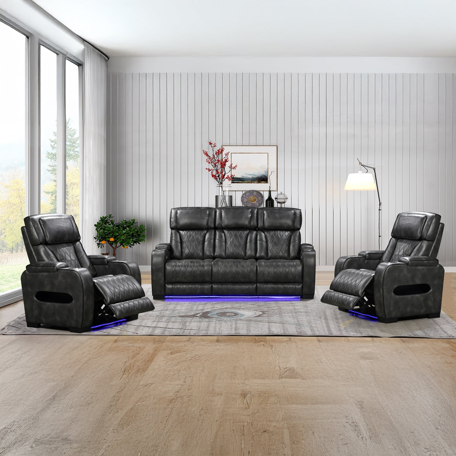 V43-SET-EMP-3R-1R-1RGR-202505051033-00 3-1-1 Seater Electric Air Leather Dark Grey Recliner Set - Image 1
