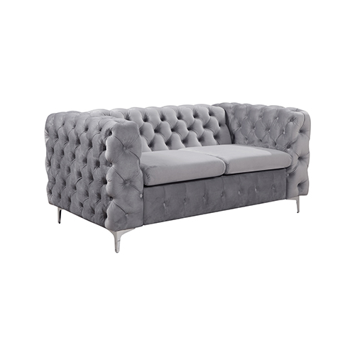 V43-SOF-JAQS2SGR-02_4 2 Seater Sofa Classic Button Tufted Lounge in Grey Velvet Fabric with Metal Legs - Image 1