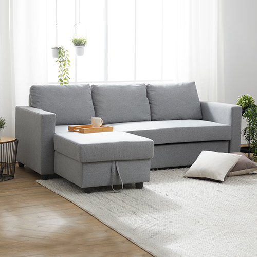 V43-SOF-MURR-GR-149124-00 Murry 2 Seater Sofa Bed With Pull Out Storage Corner Lounge Set In Grey With Chaise - Image 1