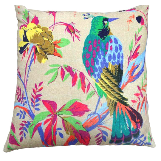 V430-MAL-540-70672-00 Beige velvet cotton bird design cushion cover 45x45 cm - Image 1