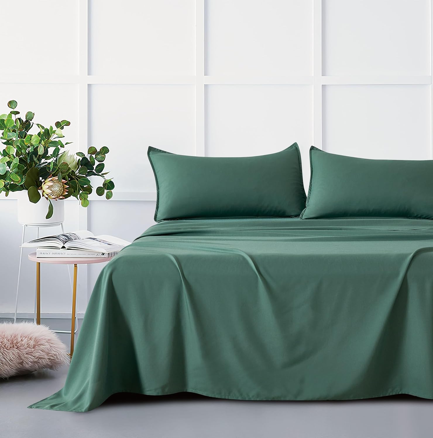 V439-ASSTBAMPOLYGN-210925-00 Bamboo Microfibre Sheet Set - Green - Single - Image 1