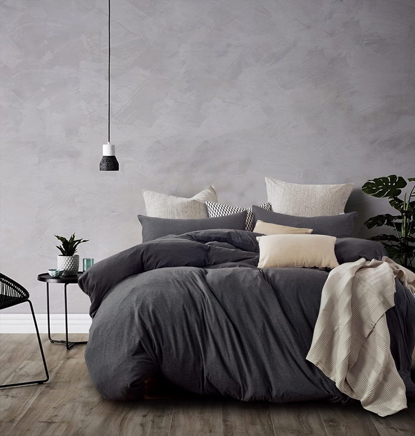 V439-CQSBLACKJ-191158-00 100% Jersey Cotton Quilt Cover Set - Black Marble - Queen - Image 1