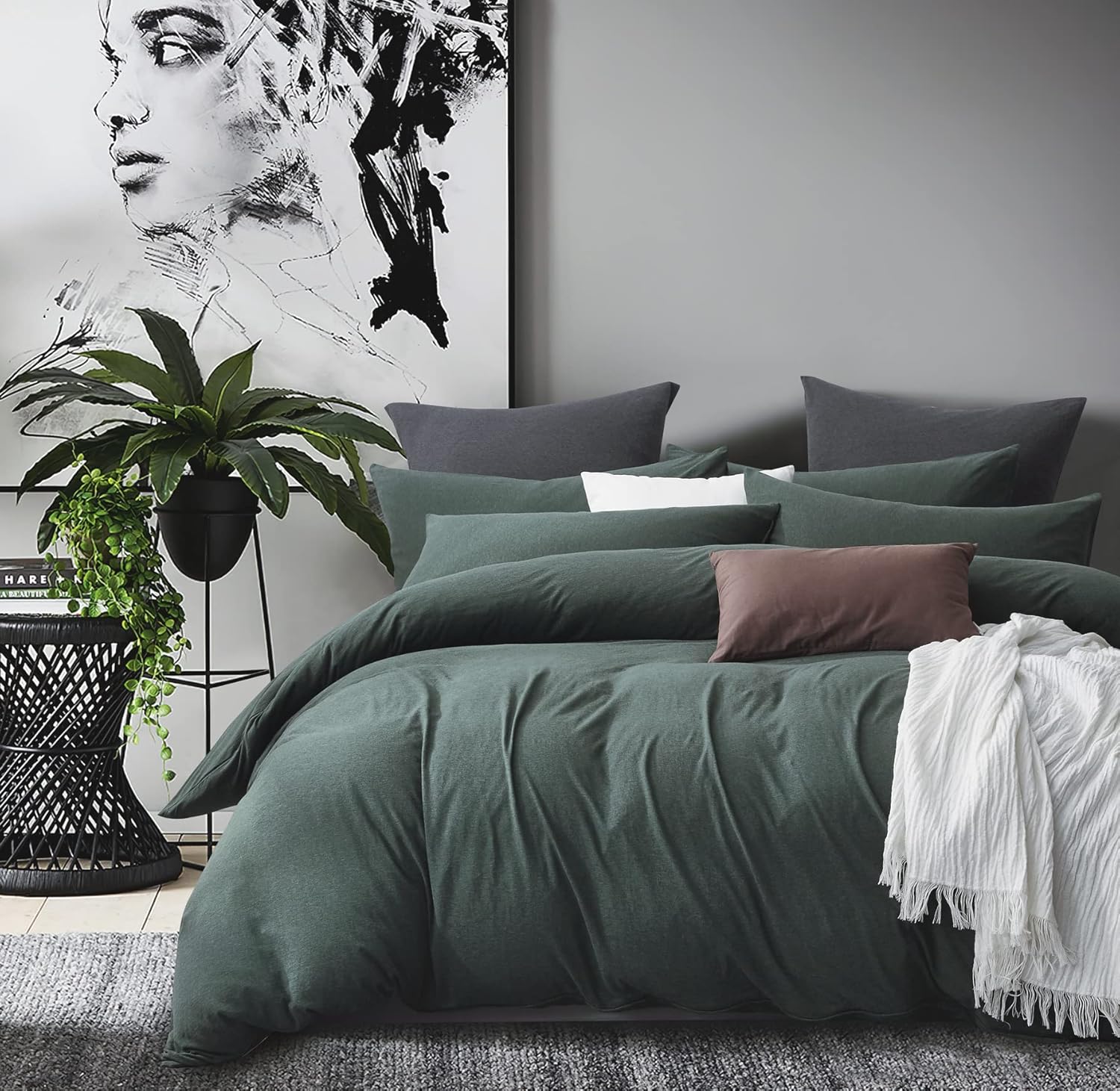 V439-DQSGREENJ-202506190422-00 100% Jersey Cotton Quilt Cover Set - Green - King - Image 1