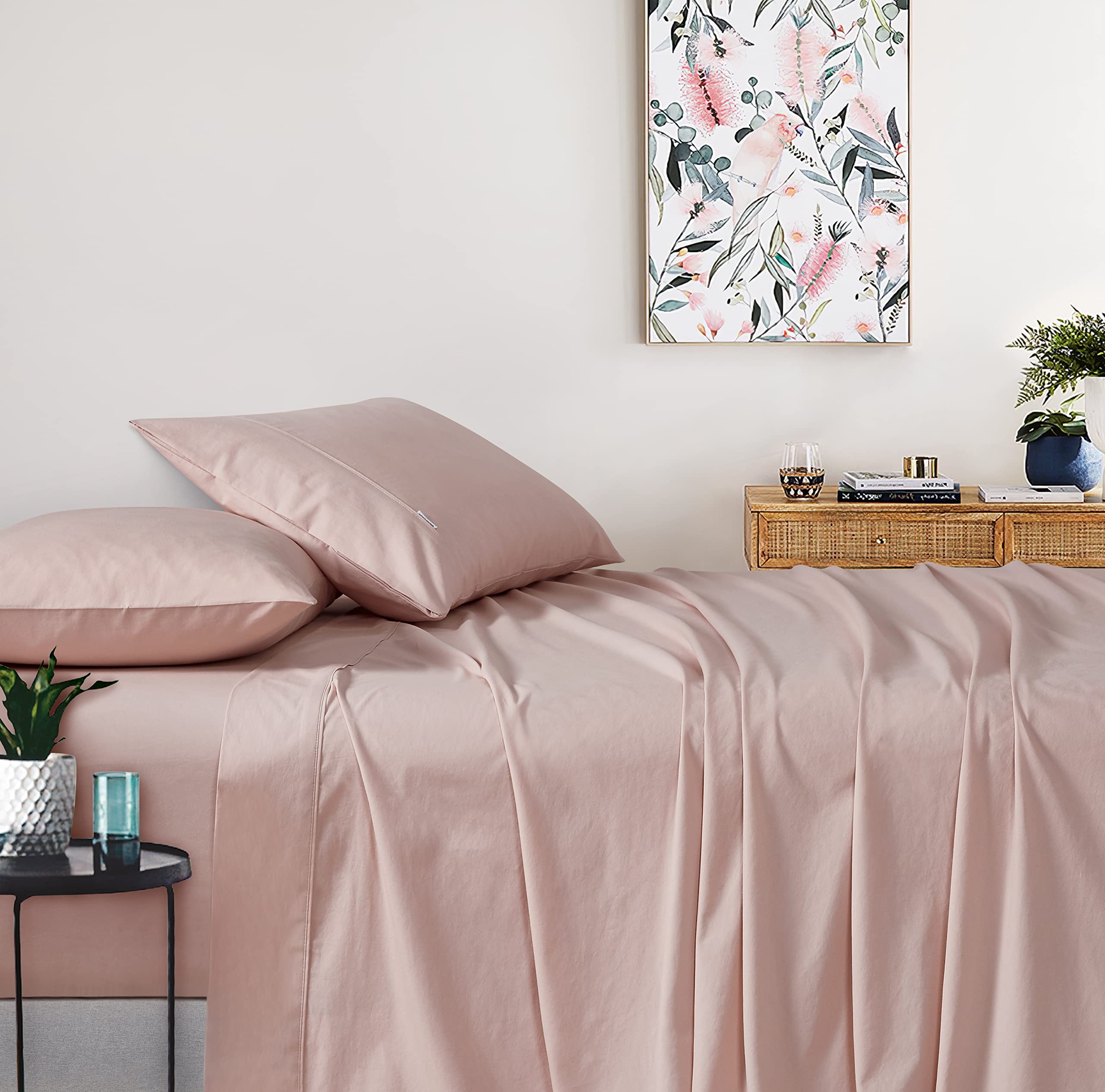 V439-DSETWASHP-202505071001-00 Vintage Washed 100% Cotton Sheet Set with 2 Pillowcases - Pink - King Size - Image 1