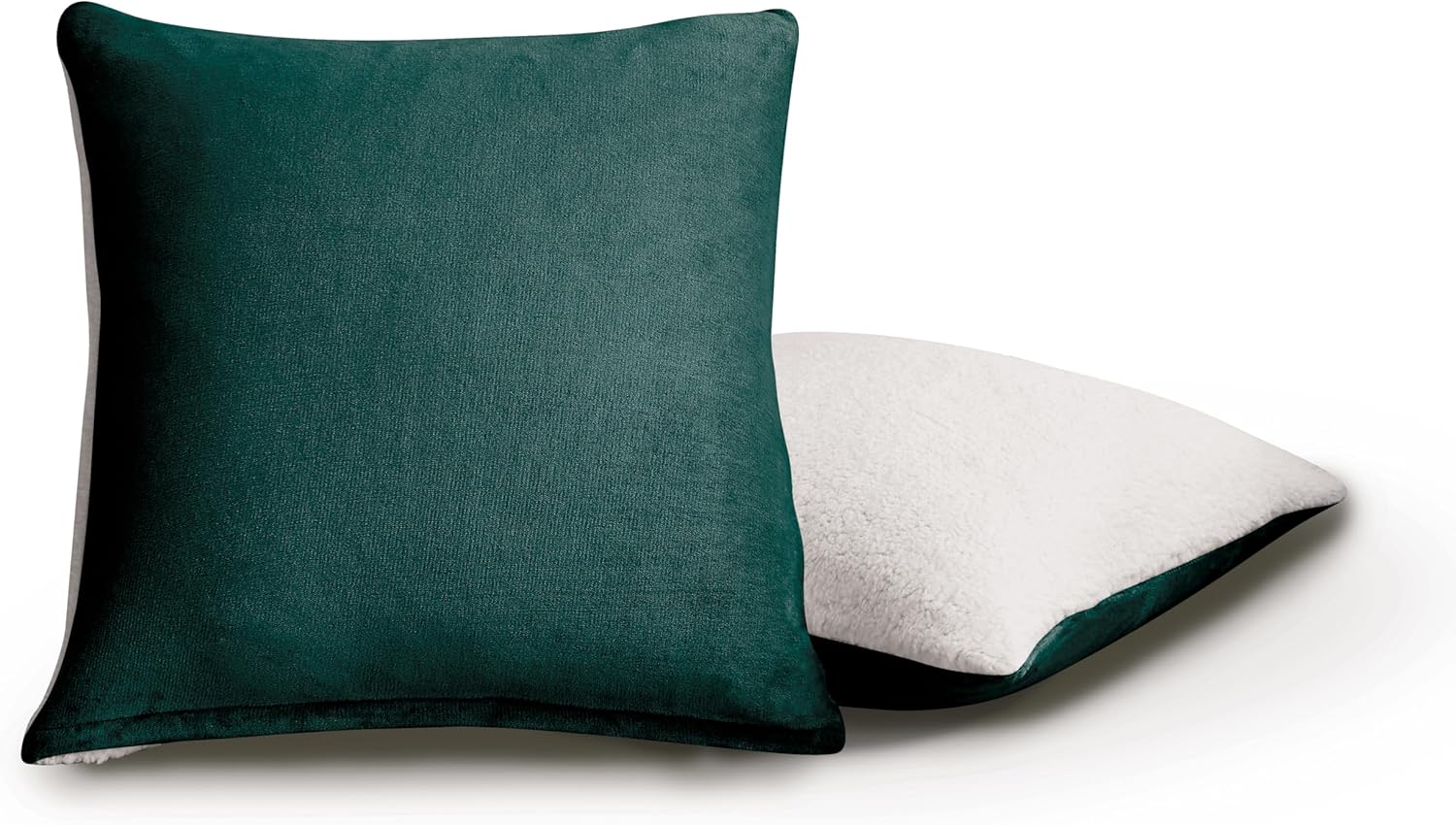 V439-EPSHERPAEG-202506241230-00 Teddy Sherpa Twin-Pack European Pillowcases - Soft Reversible Velvet & Sherpa Cushion Covers - Machine Washable with Zipper Closure - 65x65cm - Emerald Green - Image 1