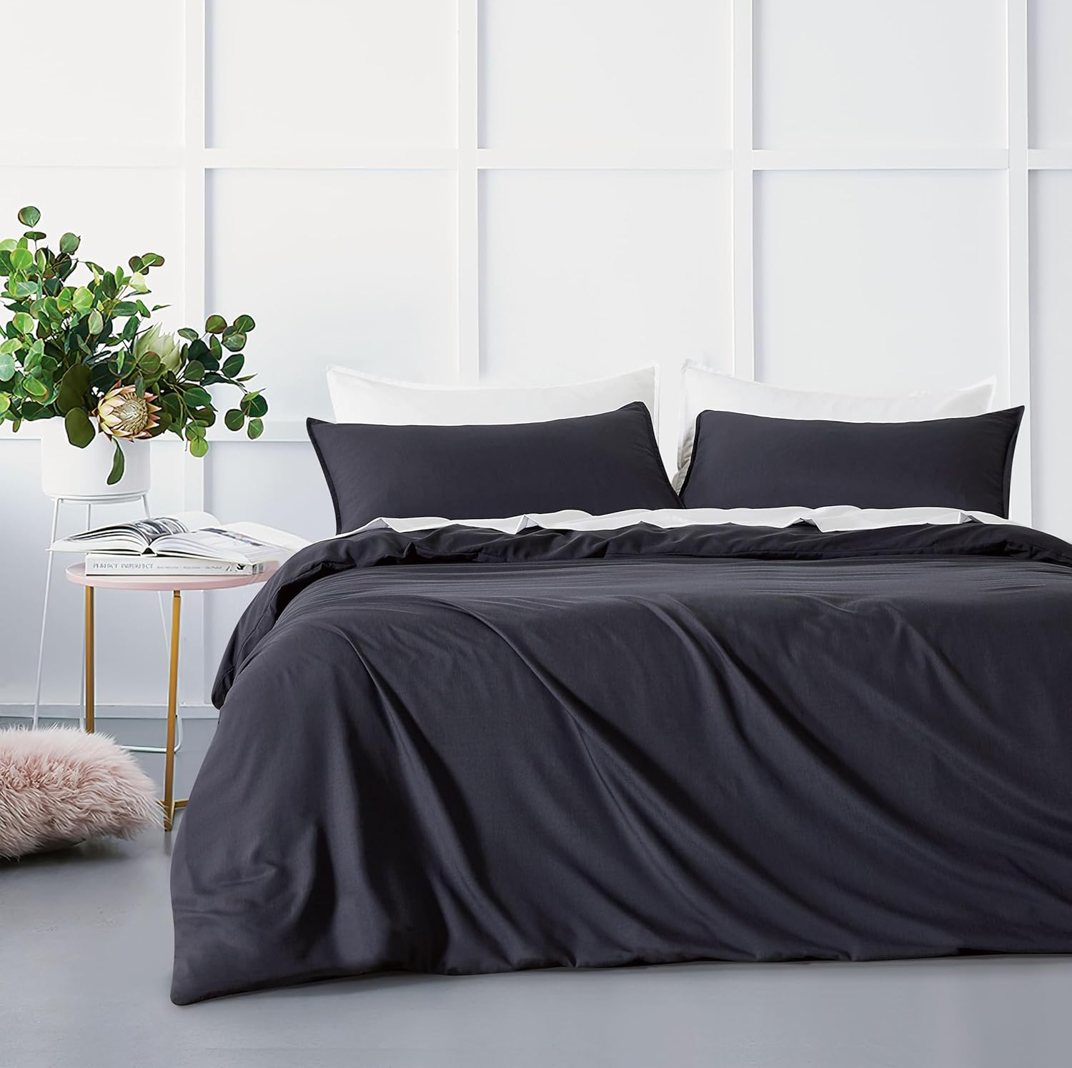V439-SKQSBAMPOLYCHAR-210936-00 Bamboo Microfibre Quilt Cover Set - Charcoal - Super King - Image 1