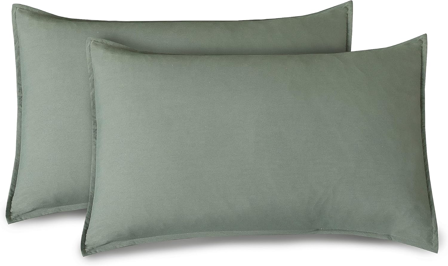 V439-SPKHAKIWM2-191054-00 Vintage Washed Microfibre Standard Pillowcases - Set of 2 Luxurious Standard Pillow Covers - Khaki Green - Image 1