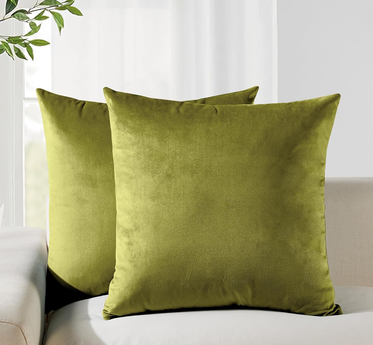 V439-VEL-GREEN-45-202506190403-00 Twin-Pack Velvet Cushion Covers - Soft Microfibre Cushion Covers with Hidden Zipper (Green, 45cm*45cm) - Image 1