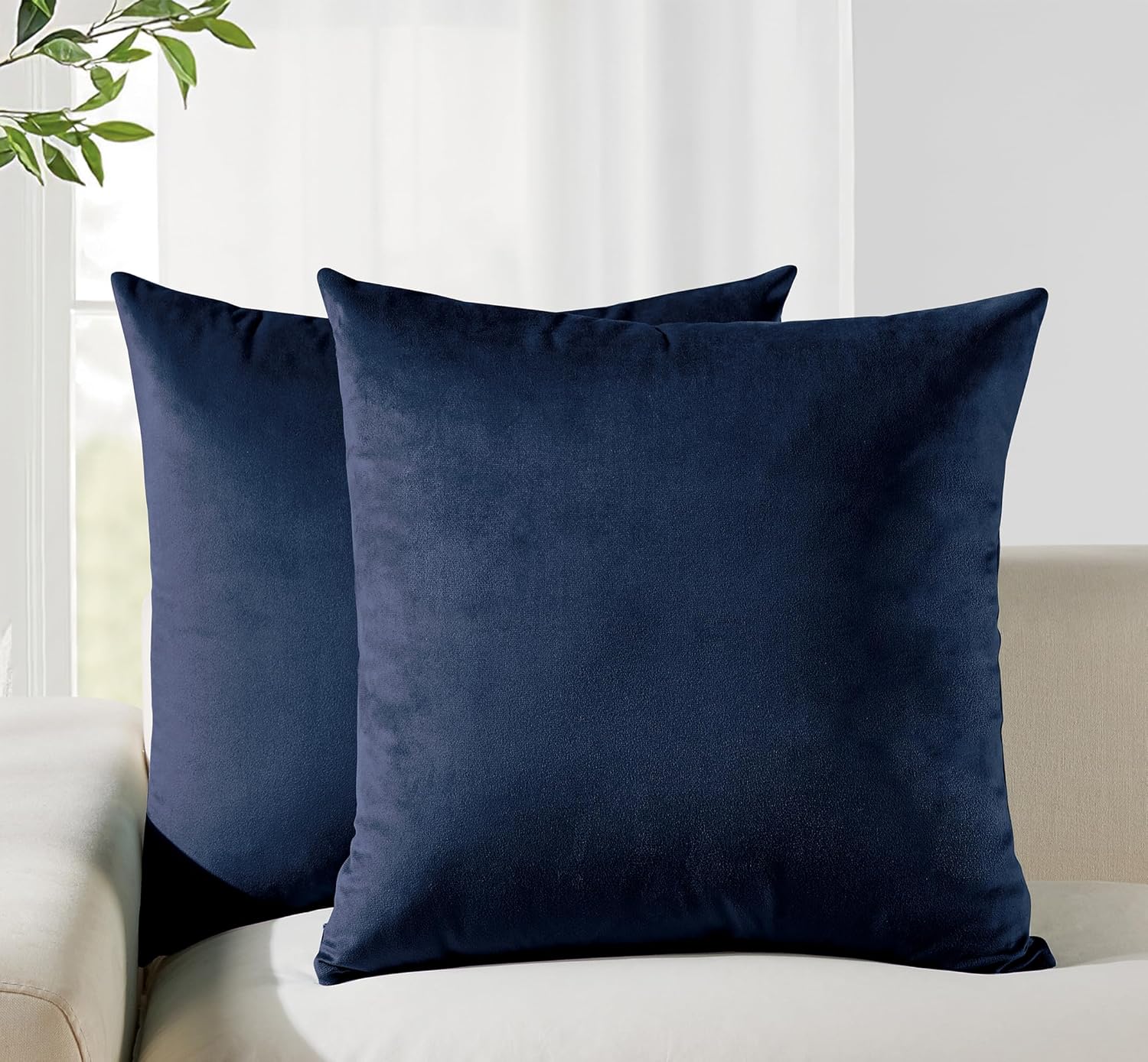V439-VEL-NAVY-45-202506190410-00 Twin-Pack Velvet Cushion Covers - Soft Microfibre Cushion Covers with Hidden Zipper (Navy Blue, 45cm*45cm) - Image 1