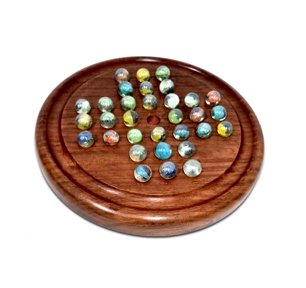V440-WSG127-79959-00 Wooden Solitaire Game - Marble balls - Image 1