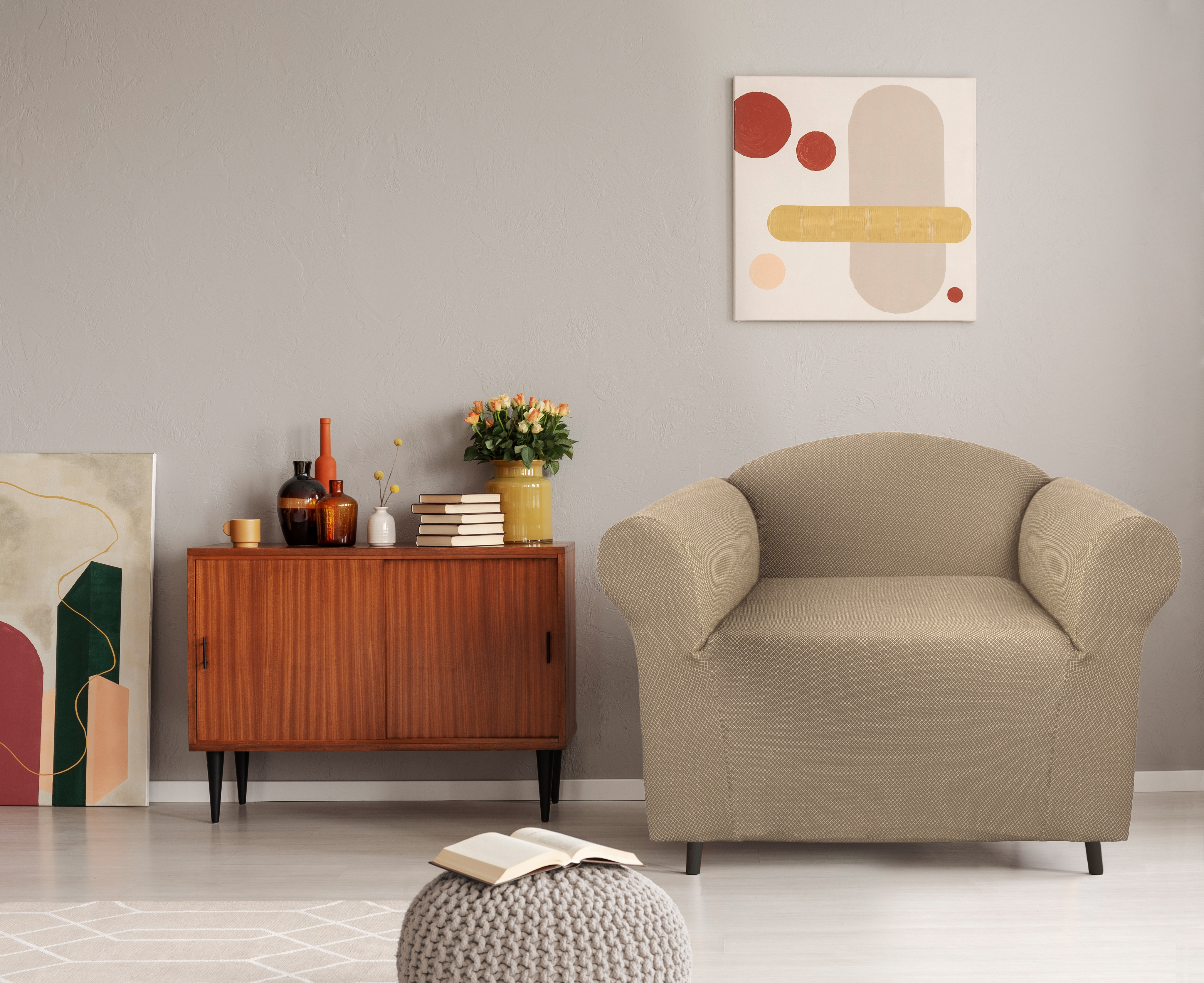 Interior with wooden sideboard 3d rendering Cambridge SOFA COVER - 1 SEATER - Image 1