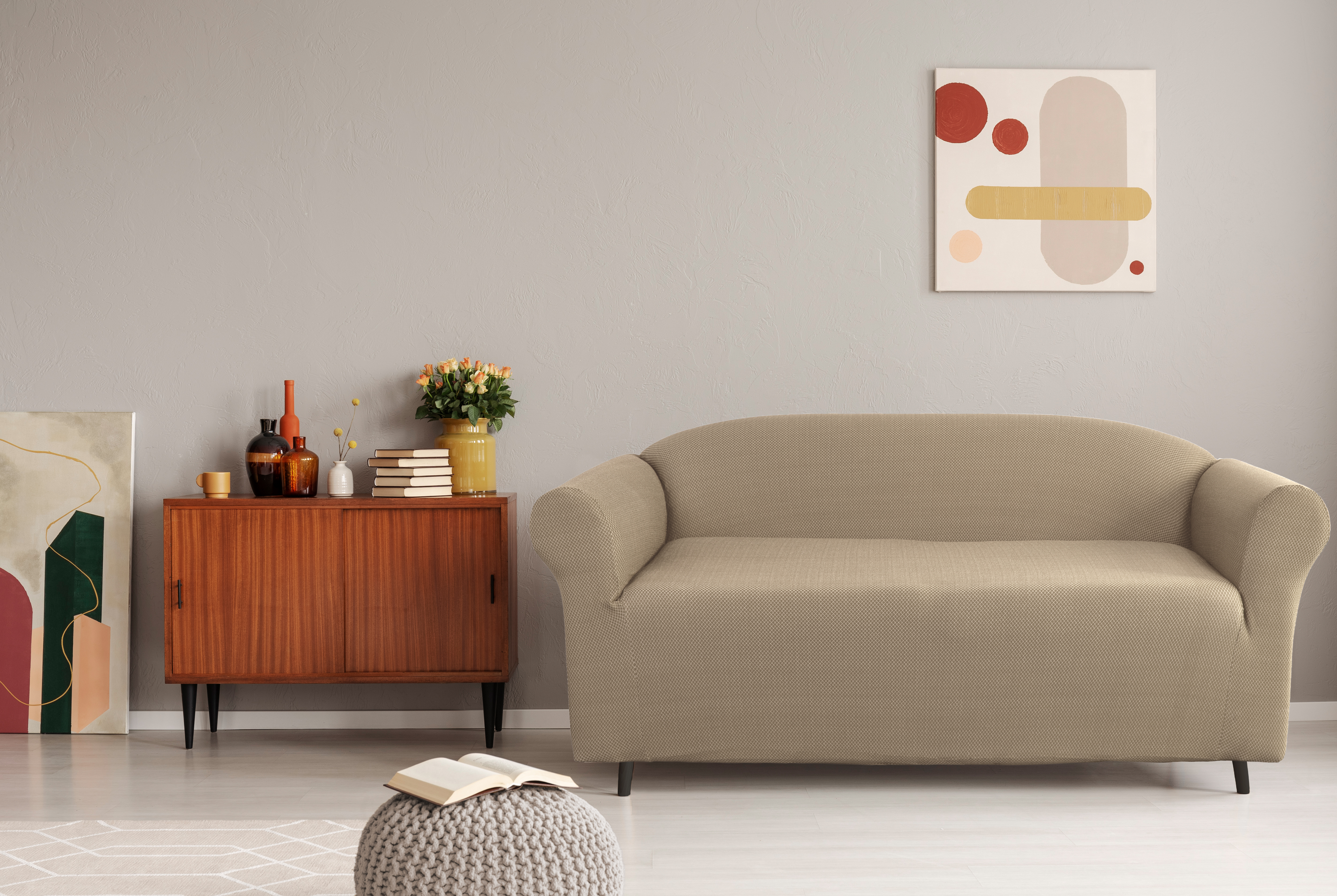 Interior with wooden sideboard 3d rendering Cambridge SOFA COVER - 2 SEATER - Image 1