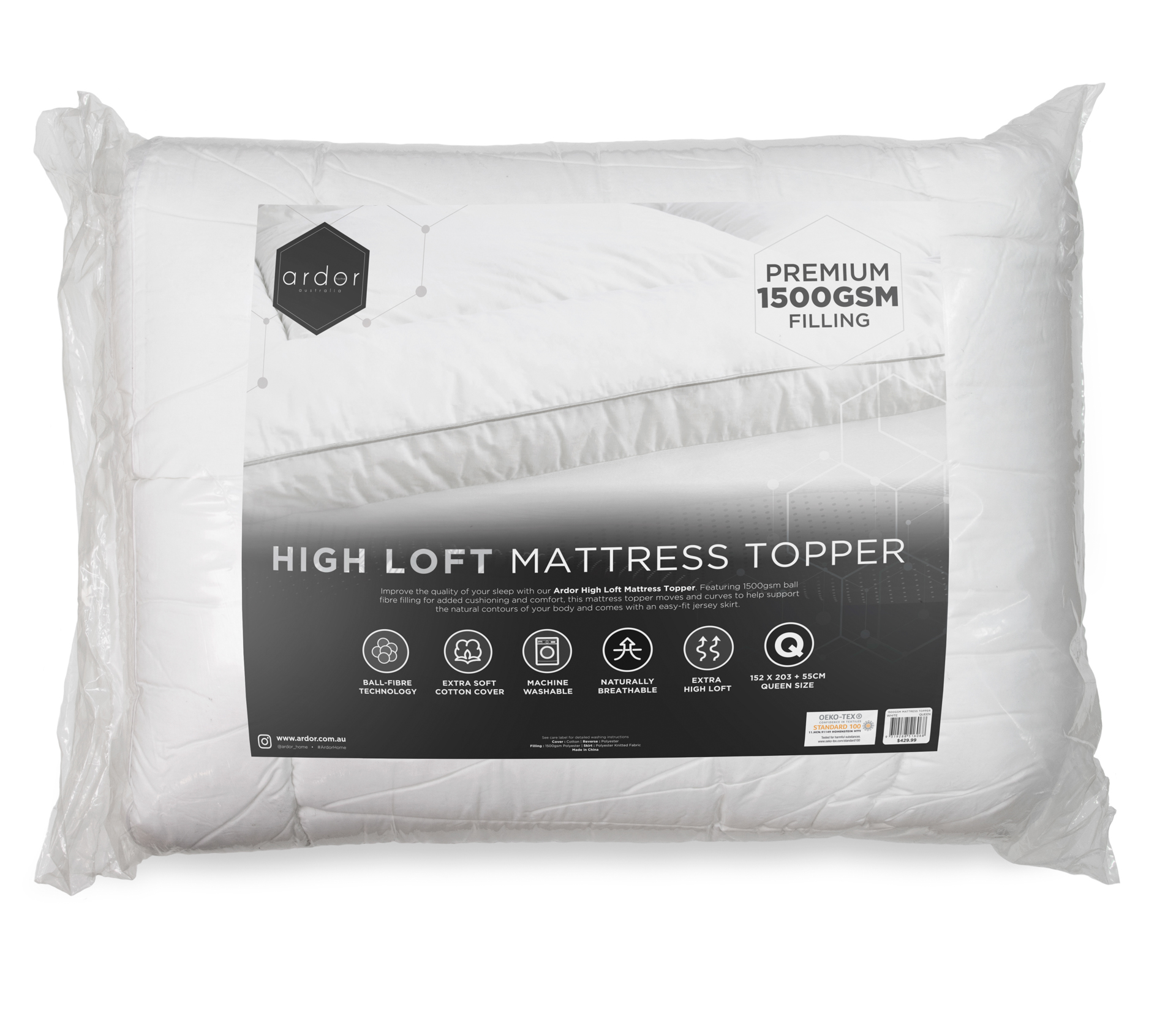 V441-MT4006WTEQBVAC-202503211546-00 1500GSM Ball fibre MATTRESS TOPPER - QUEEN - Image 1