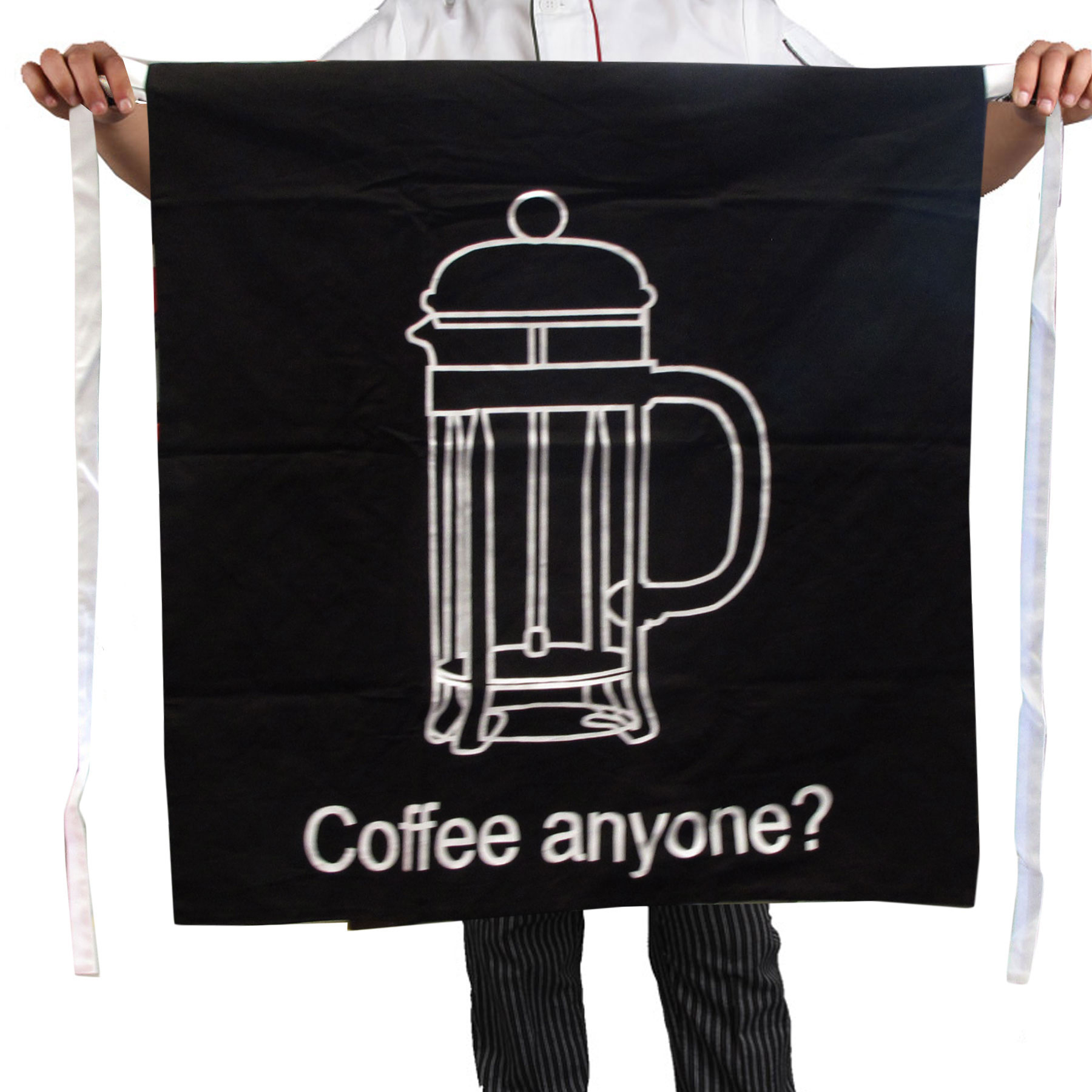V442-ABR-APRON-COFFEEANYONE-BLACK-SH-96216-00 100% Cotton Master Chef Half Apron Heavy Duty Coffee Anyone - Image 1