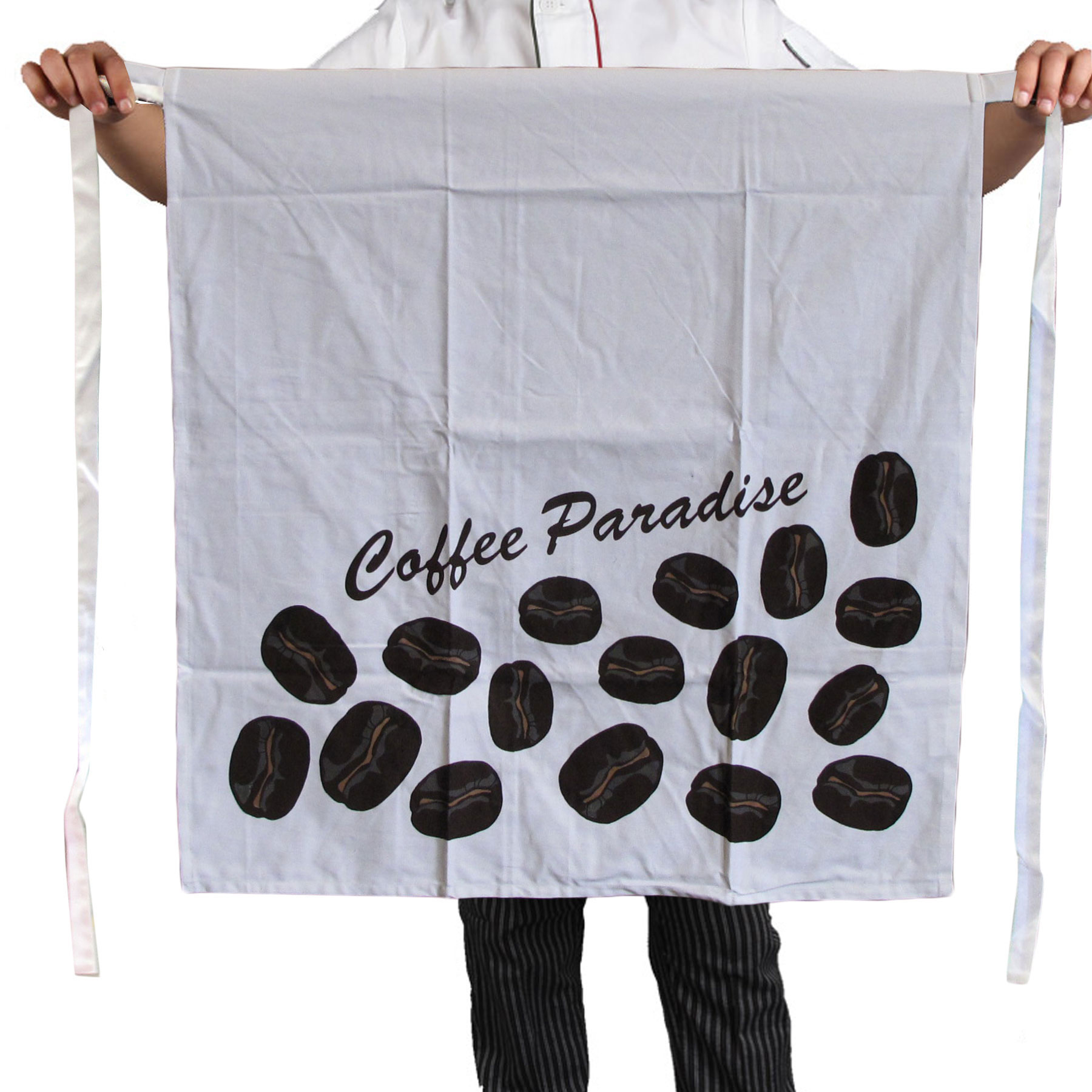 V442-ABR-APRON-COFFEEPARADISE-WHITE-SH-96214-00 100% Cotton Master Chef Half Apron Heavy Duty Coffee Paradise - Image 1