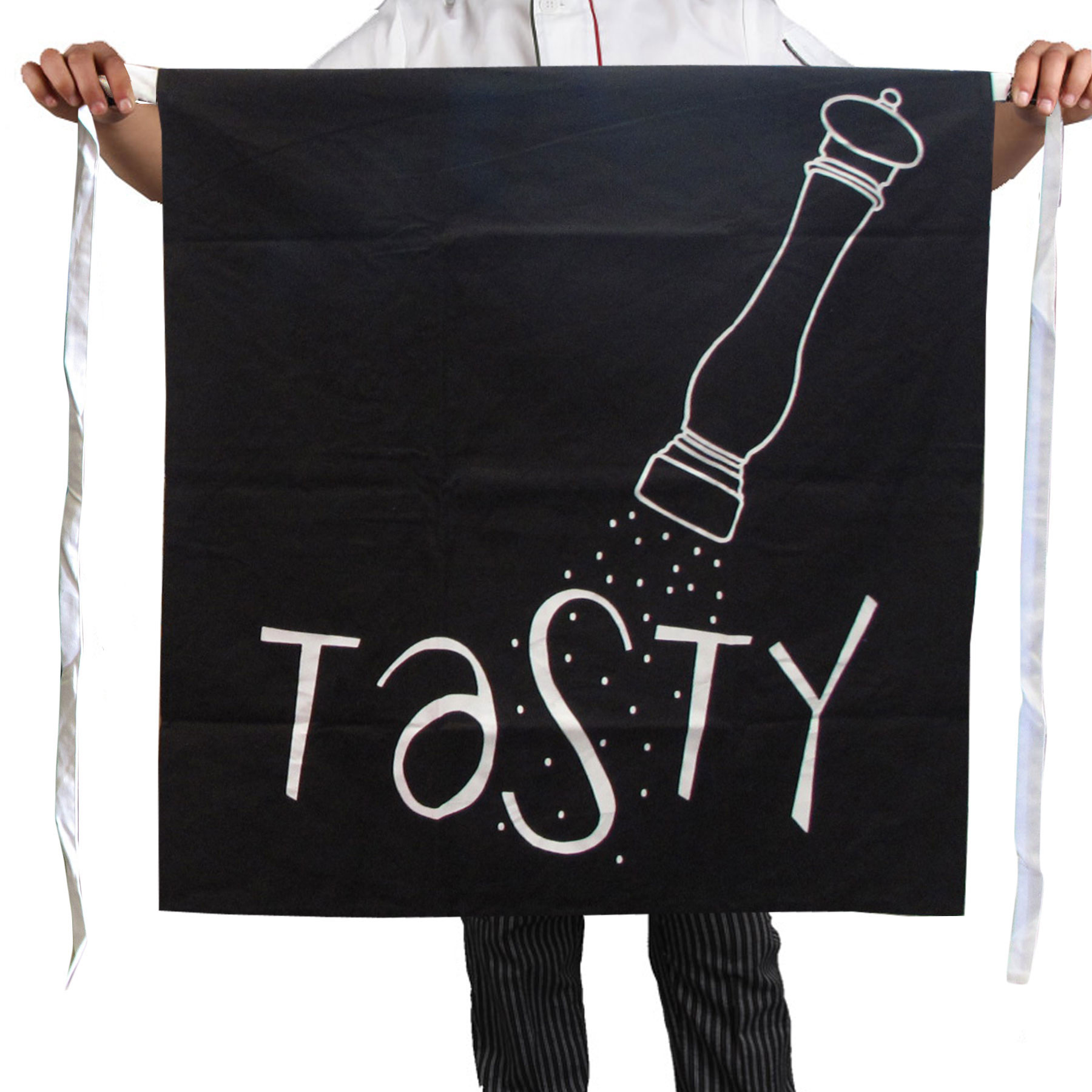 V442-ABR-APRON-TASTY-BLACK-SH-96211-00 100% Cotton Master Chef Half Apron Heavy Duty Tasty - Image 1