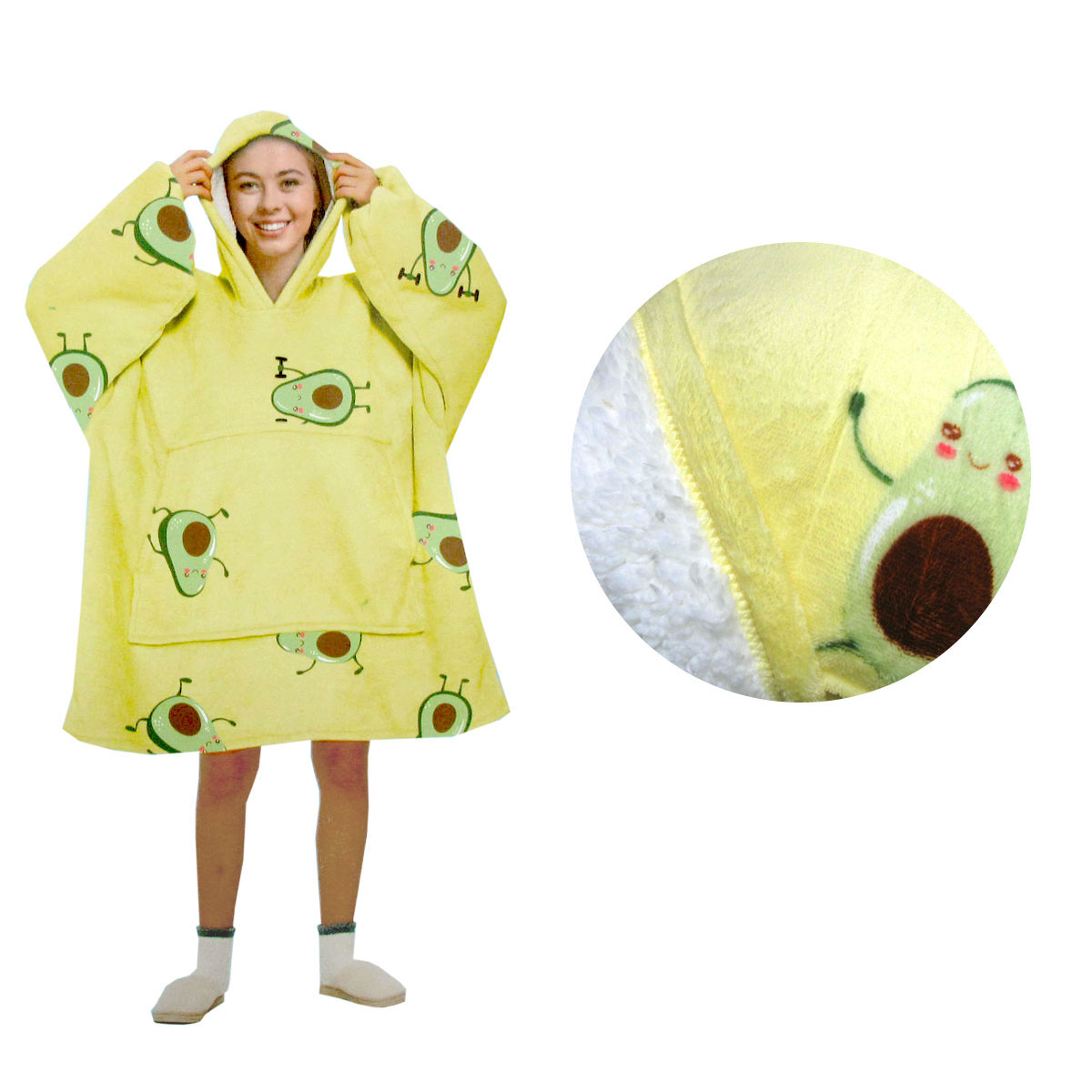 V442-ABR-BLANKET-ADULTHOODIEAVACADO-YELLOW-SH-96618-00 Blanket Hoodie with Sherpa Reverse Yellow Avacado - Image 1