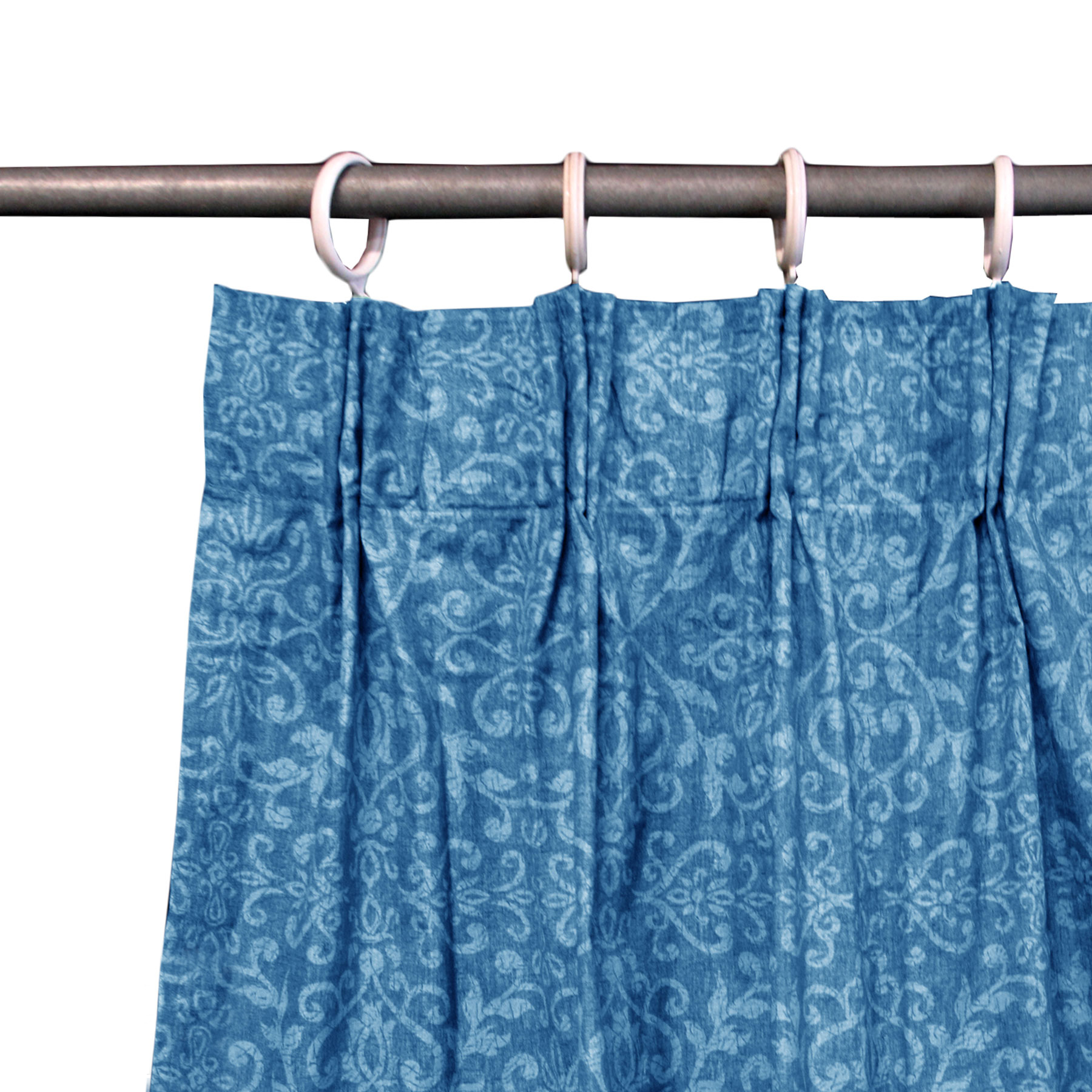 V442-ABR-CURTAIN-COATEDDAMASKTAPE-BLUE-RE-96387-00 Pair of Acrylic Coated Damask Blue Tape Edge Curtains - Image 1