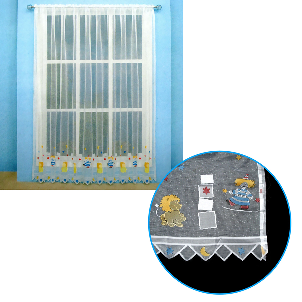 V442-ABR-CURTAIN-LACECIRCUS-WHITE-RE-96395-00 One Piece Kids CuteSheer Lace Curtain Circus - Image 1