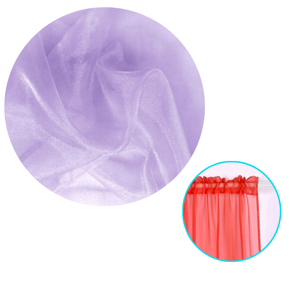 V442-ABR-CURTAIN-ORGANZAROD-LILAC-RE-96849-00 Pair of Organza Sheer Rod Pocket Curtains Lilac - Image 1