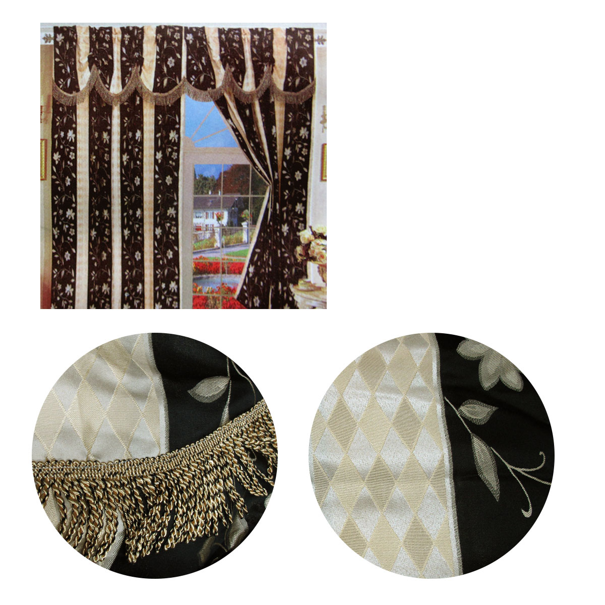 V442-ABR-CURTAIN-PAIRCARIA-BLACK-RE-96994-00 Pair of Caria Black Jacquard Tassels Unlined Curtains 145 x 210 cm - Image 1