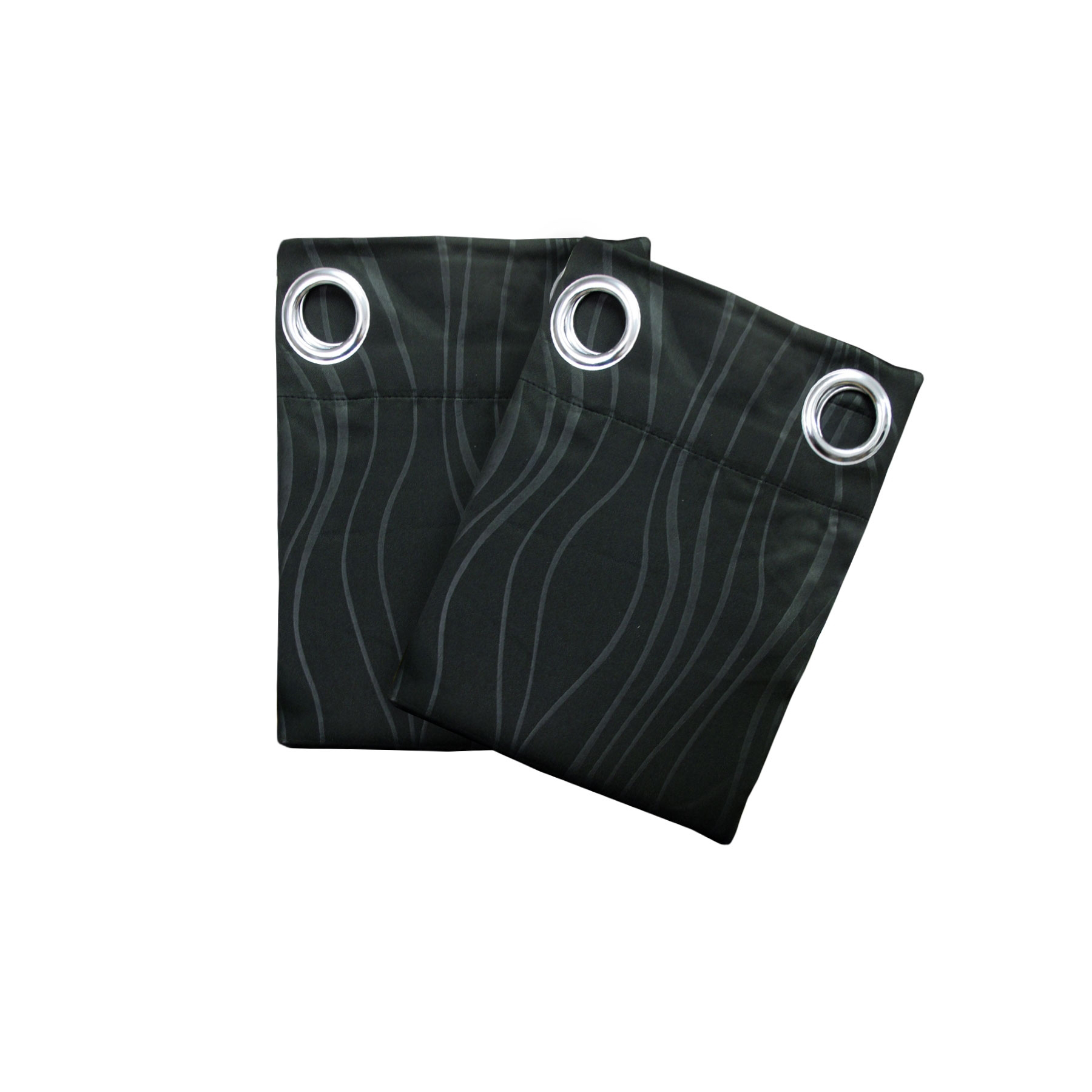 V442-ABR-CURTAIN-WAVEEYELET-BLACK-RE-96325-00 Pair of Blockout Embossed Eyelet Wave Curtains Black - Image 1