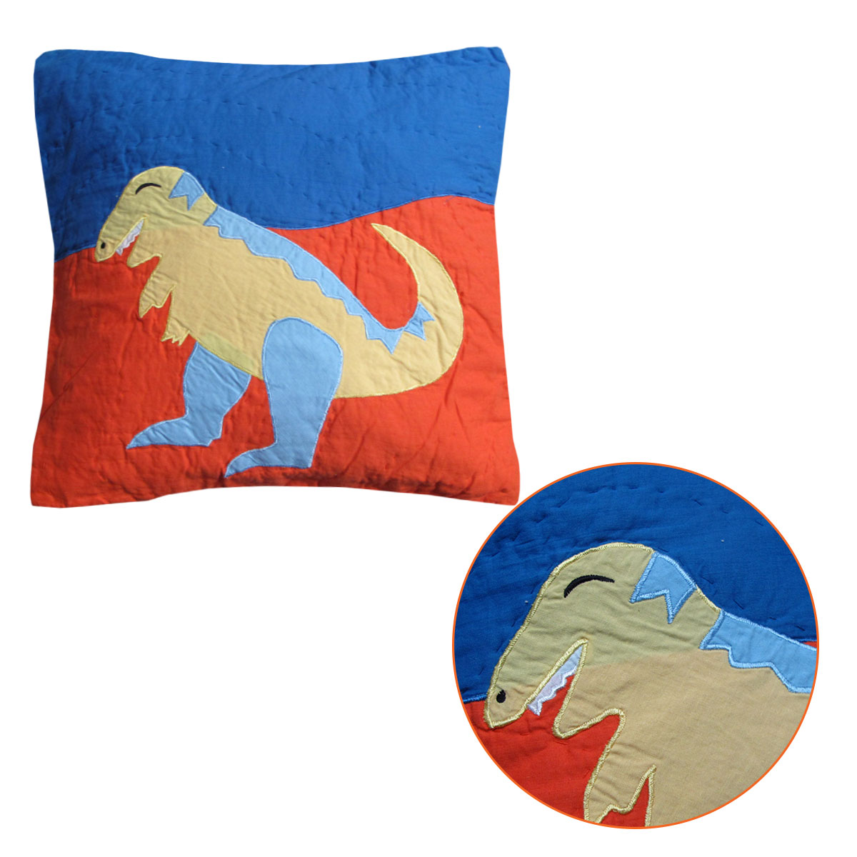 V442-ABR-CUSHION-DINOSAUR-MULTI-SQ-97292-00 Dinosaur Embroidered Filled Cushion - Image 1