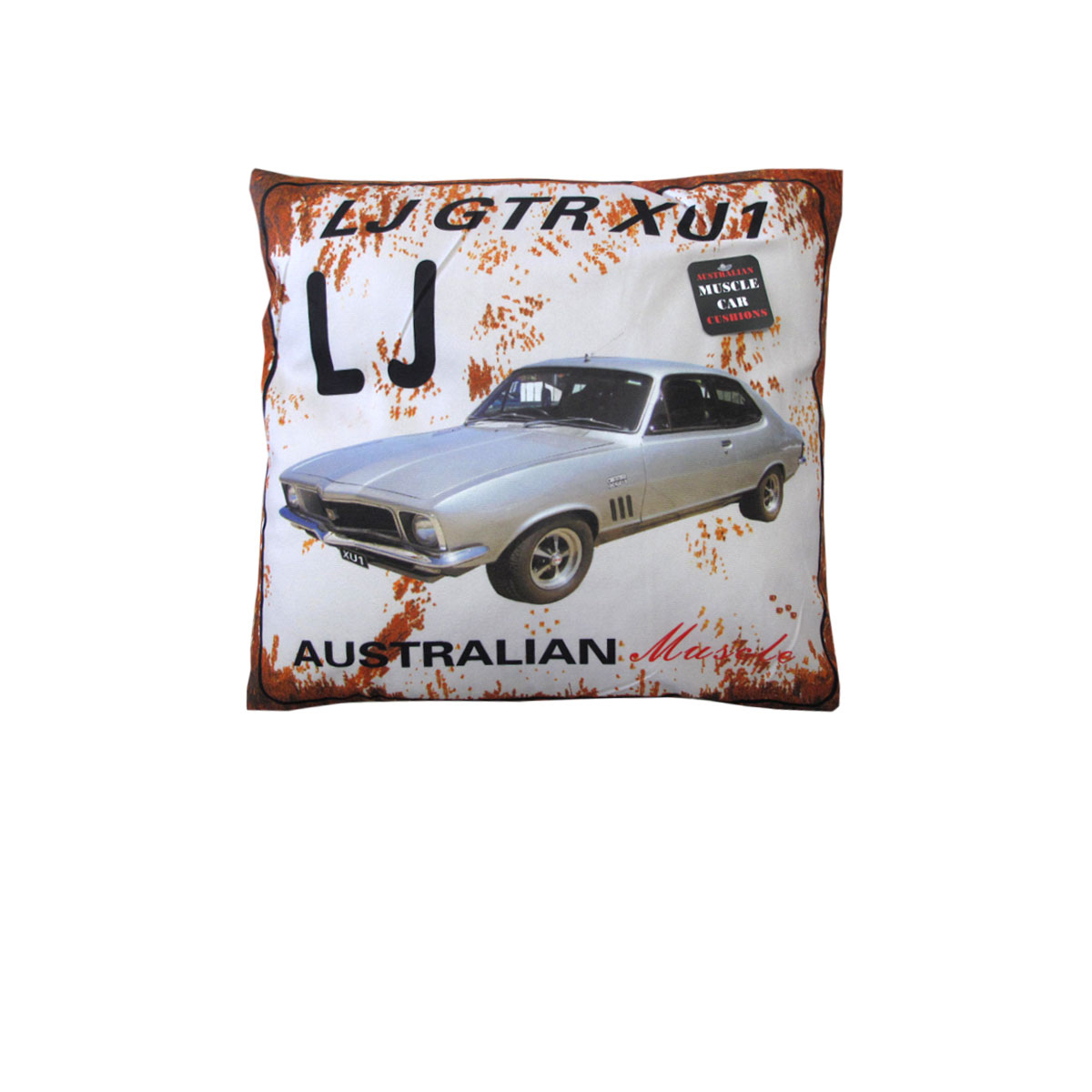 V442-ABR-CUSHION-MUSCLECARLJ-WHITE-SQ-96922-00 Australian Muscle Car Cushion LJ GTR XU1 White - Image 1