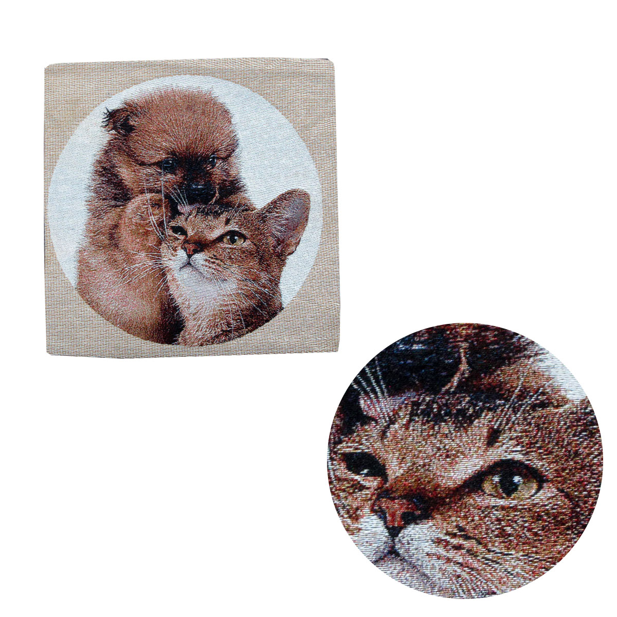 V442-ABR-CUSHIONC-CATDOGDESIGN3-BROWN-SQ-96859-00 Tapestry Pet Cat Dog Square Cushion Cover Design 3 - Image 1