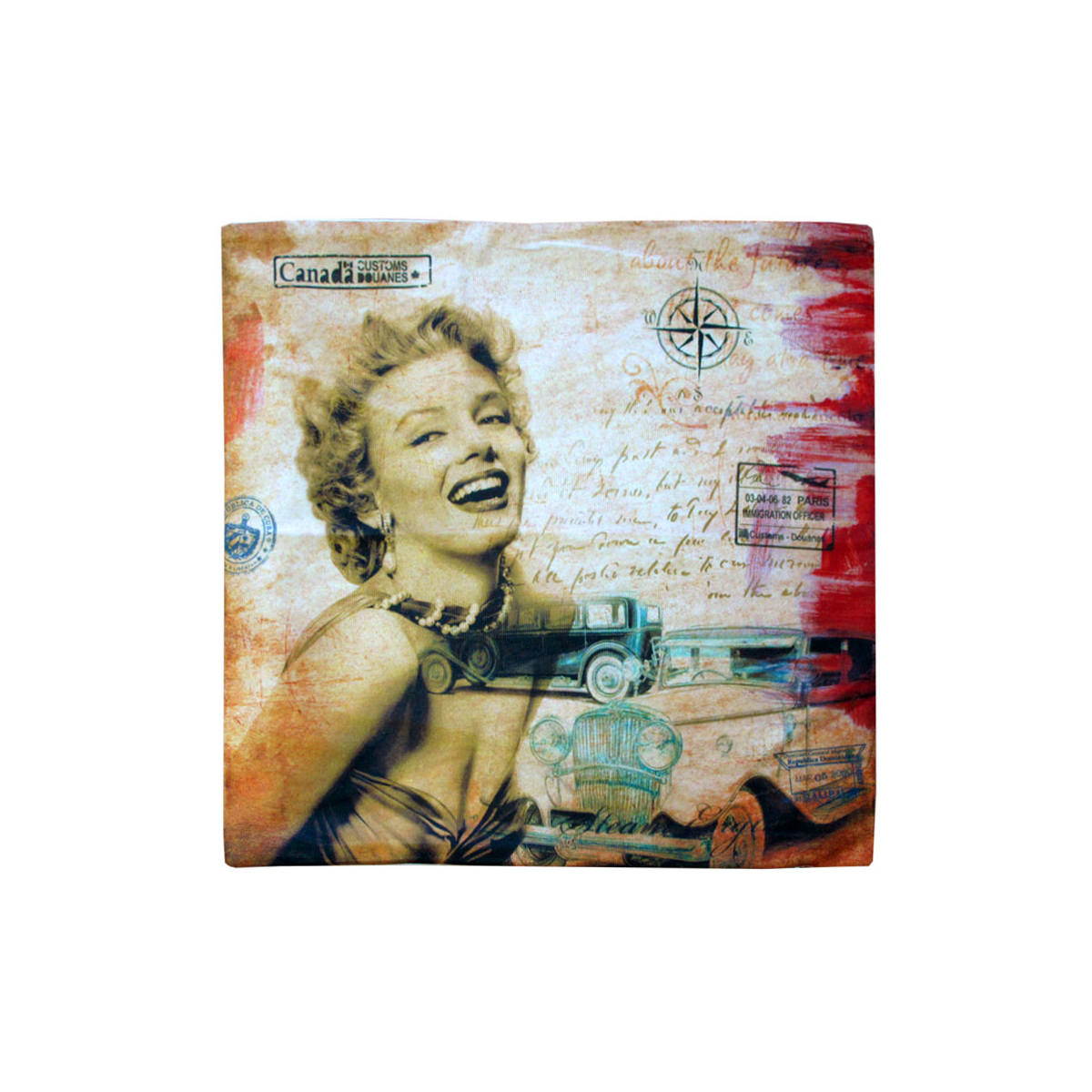 V442-ABR-CUSHIONC-MMRETROCARS-TAUPE-SQ-96865-00 Marilyn Monroe Retro Cars Square Cushion Cover - Image 1