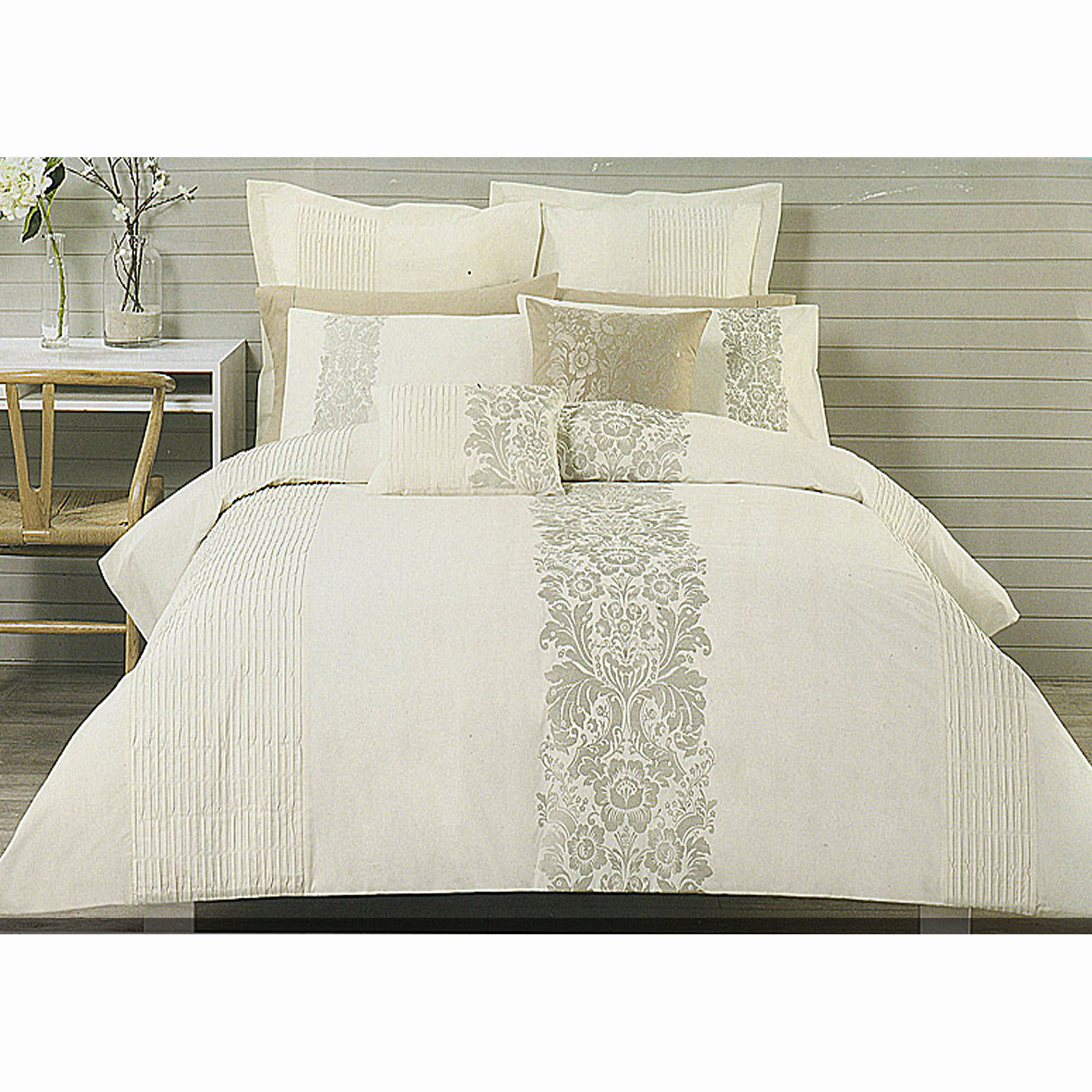 V442-ABR-QUILTCS-CATHERINE-CREAM-QS-96351-00 Catherine Cream Taupe Embroidery Quilt Cover Set QUEEN - Image 1