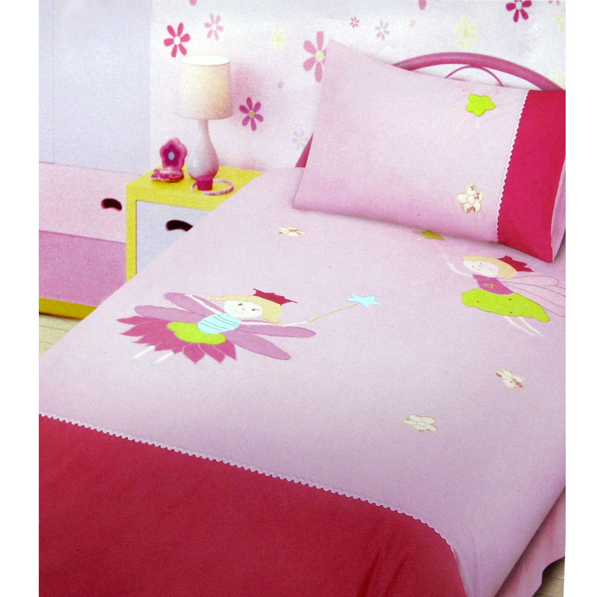 V442-ABR-QUILTCS-FAIRIES-PINK-SB-96763-00 Fairies Embroidered Quilt Cover Set Single - Image 1