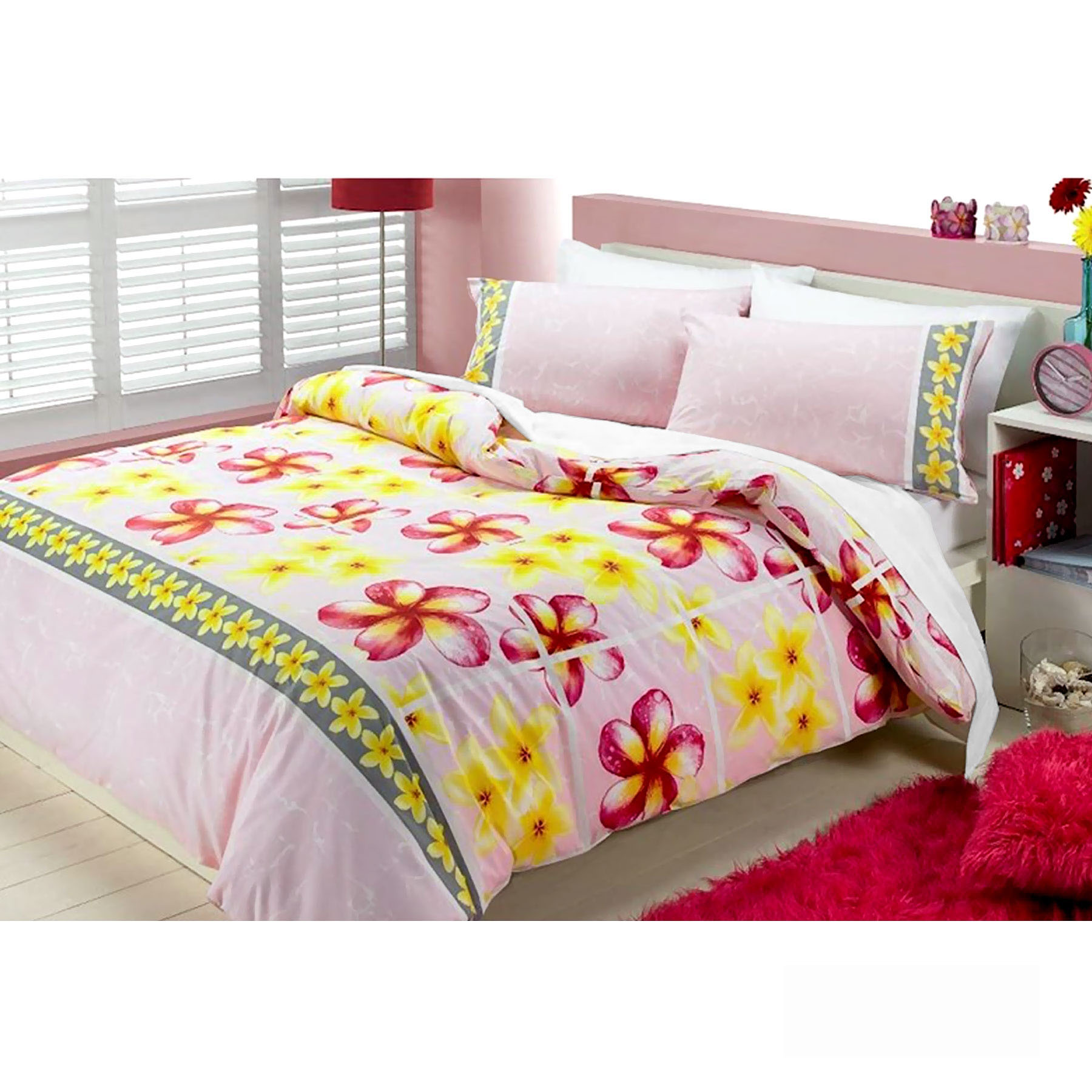 V442-ABR-QUILTCS-FLOATINGFRANGIPANI-PINK-SB-96446-00 Floating Frangipani Quilt Cover Set Soft Pink Single - Image 1
