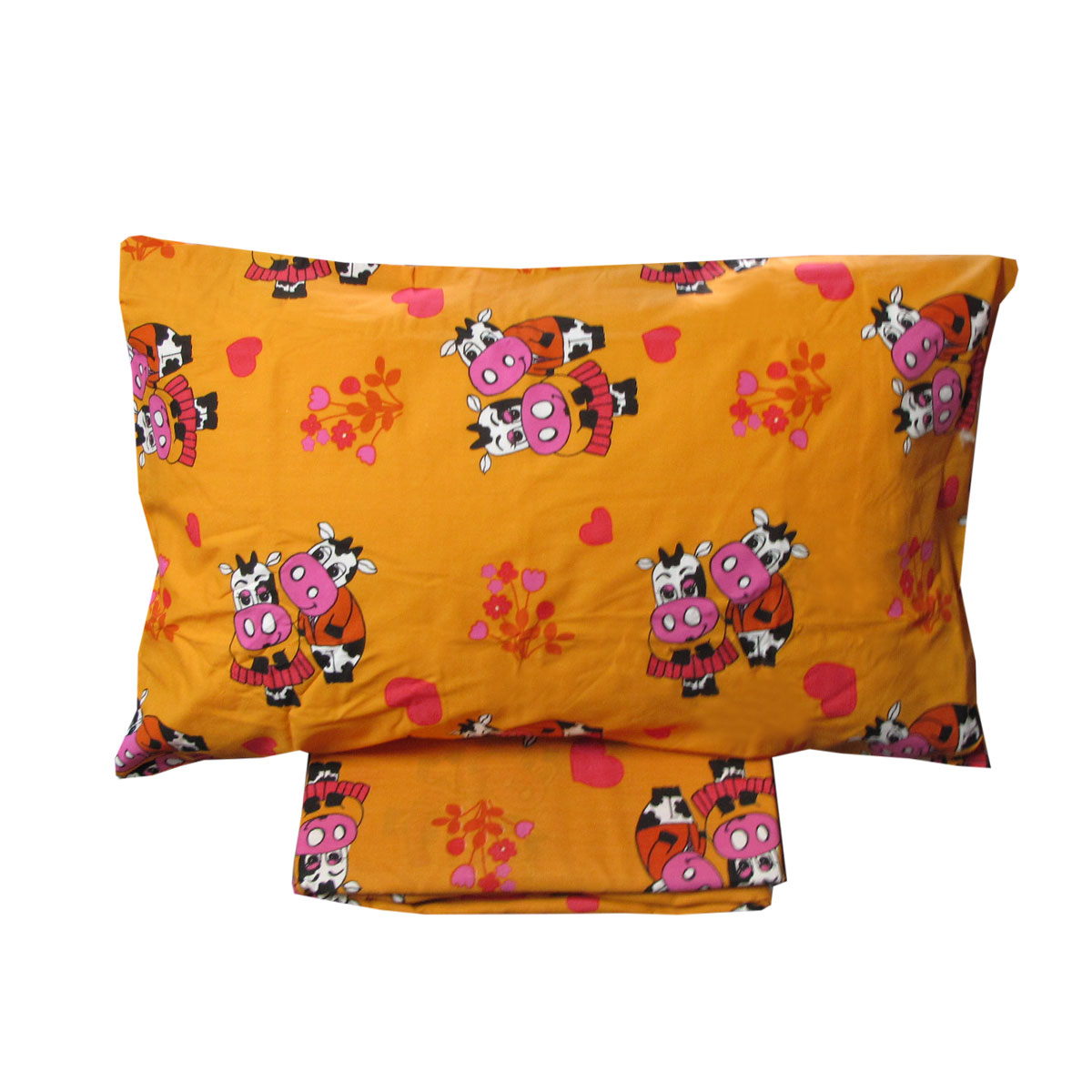 V442-ABR-QUILTCS-LOVELYCOWS-ORANGE-SB-96997-00 Lovely Cows Polyester Cotton Quilt Cover Set Single - Image 1