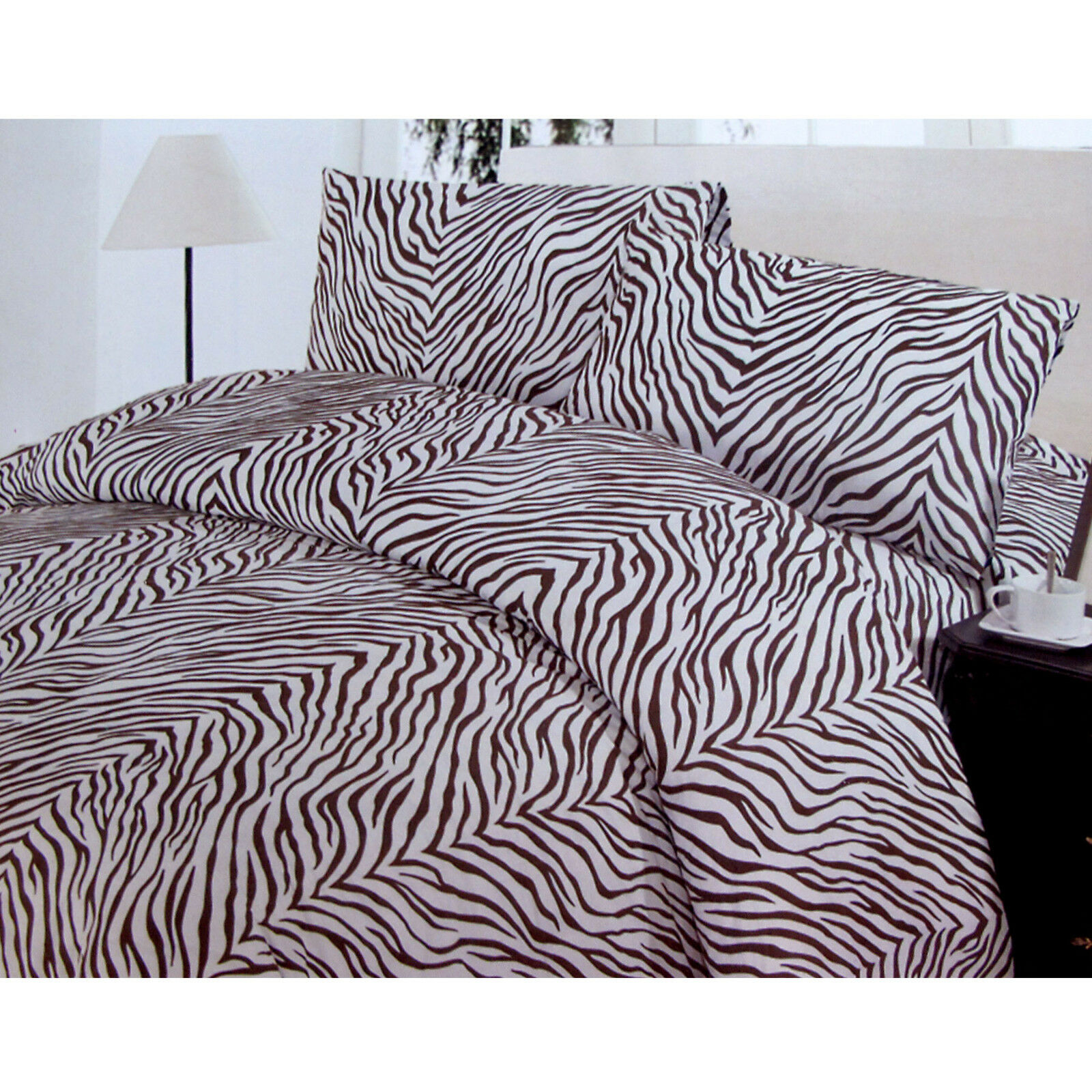 V442-ABR-QUILTCS-LUNAZEBRA-CHOCOLATE-DS-96801-00 Polyester Cotton Zebra Quilt Cover Set Double - Image 1