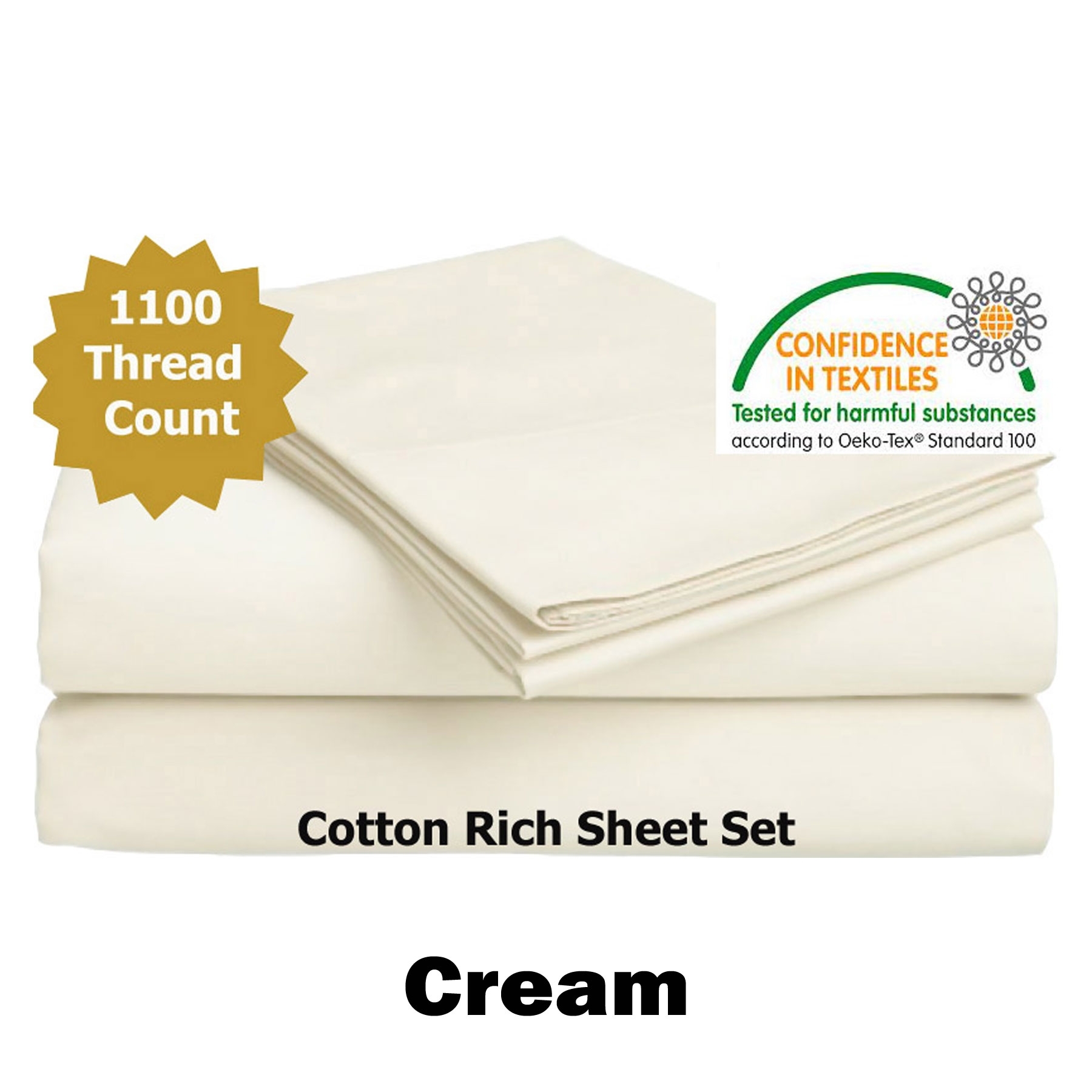 V442-ABR-SHEETS-1100TCCOTTONRICH-CREAM-KI-96459-00 Accessorize 1100TC Cotton Rich Sheet Set Cream King - Image 1