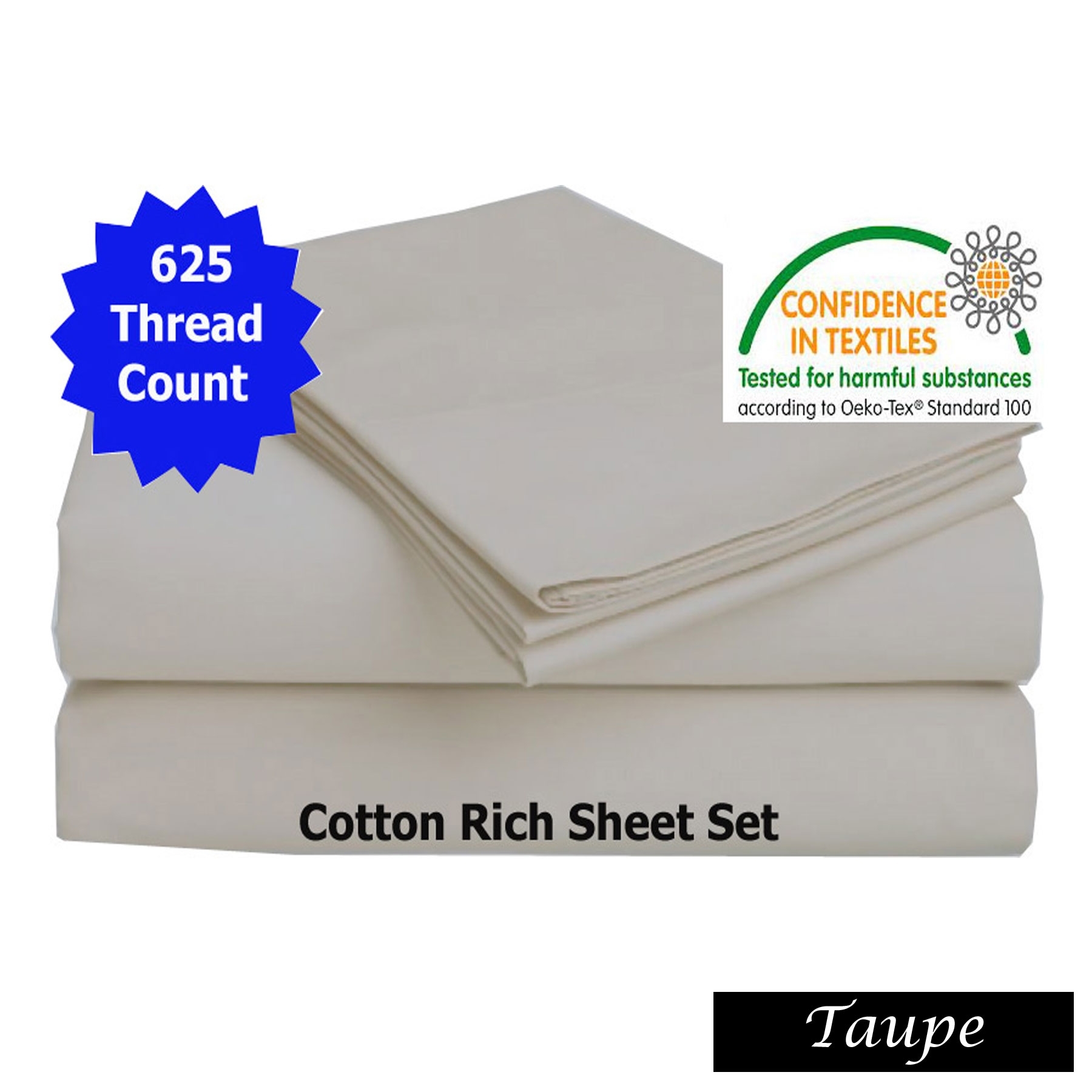 V442-ABR-SHEETS-625TCCOTTONRICH-TAUPE-QS-96473-00 Accessorize 625TC Cotton Rich Sheet Set Taupe Queen - Image 1