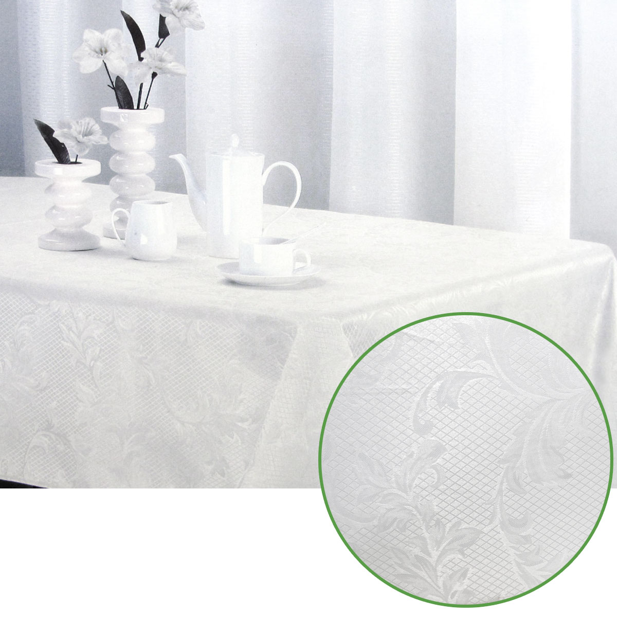 V442-ABR-TABLEC-LEAVES225-OFFWHITE-RE-96803-00 Leaves Off White Luxury Jacquard Tablecloth 145 x 225 cm - Image 1
