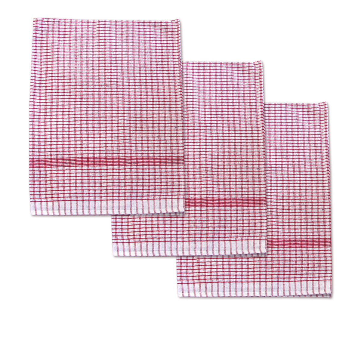 V442-ABR-TEAT-SETOF3JUMBO-RED-RE-96758-00 Set of 3 Jumbo Cotton Checkered Tea Towels 60 x 90 cm Red - Image 1