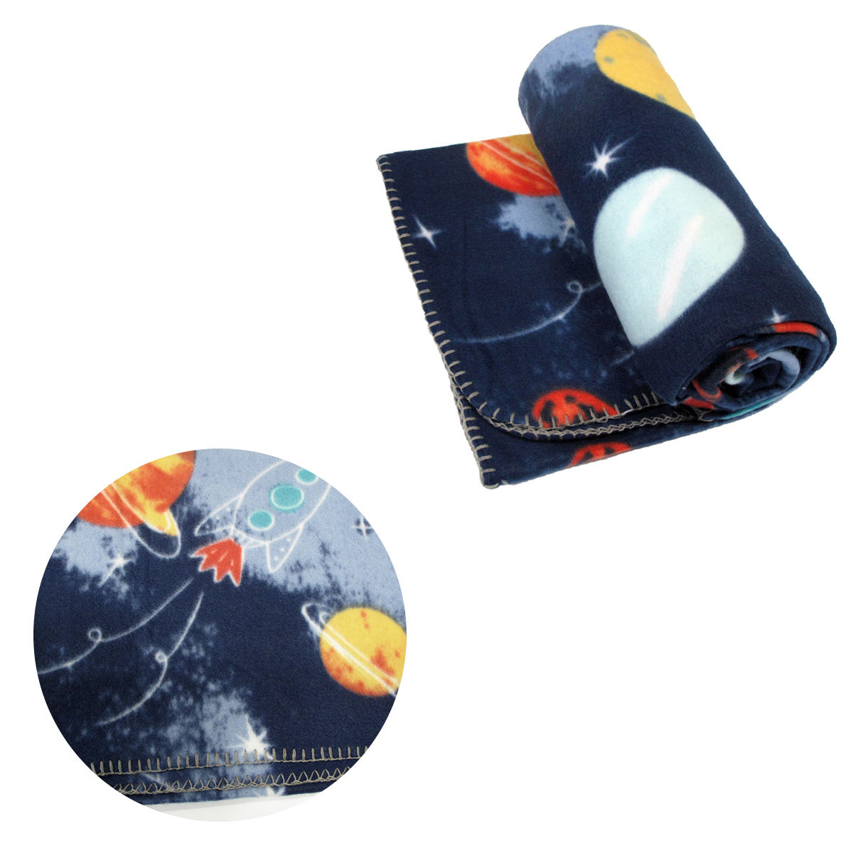 V442-ABR-THROW-POLARPLANET-NAVY-RE-96595-00 Funky Cute Polar Fleece Throw Rug Navy Planet Space - Image 1