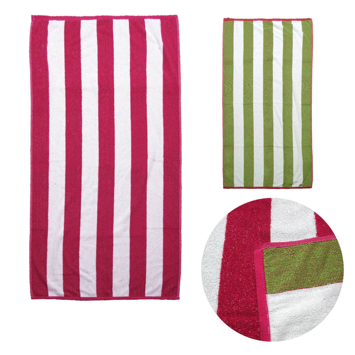 V442-ABR-TOWEL-SETOF2CABANA-PINKLIME-RE-96249-00 Set of 2 Reversible Cabana Striped Towels Hot Pink/Lime - Image 1