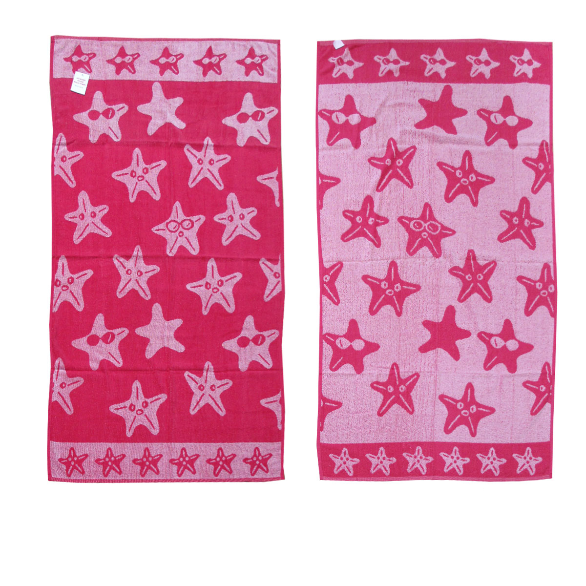 V442-ABR-TOWEL-STARS-HOTPINK-RE-96259-00 Jacquard Velour Reversible Beach Towel Hot Pink Stars - Image 1