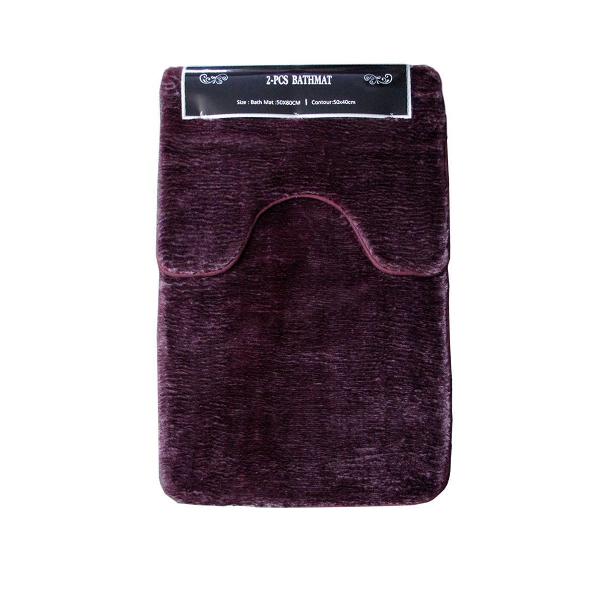 V442-ATX-BATHM-2PCESORRENTO-PLUM-SH-202860-00 2 Pce Sorrento Plush Quality Non-slip Rubber Back Bath Mat Set Plum - Image 1