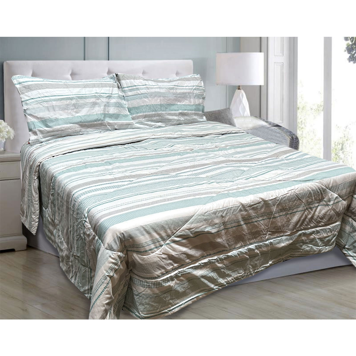 V442-ATX-COMFORTER-OSCARO1-TEAL-QS-97461-00 Hotel Living 3 Pce Light Weight Comforter Set Queen/King Oscar Mosaic - Image 1