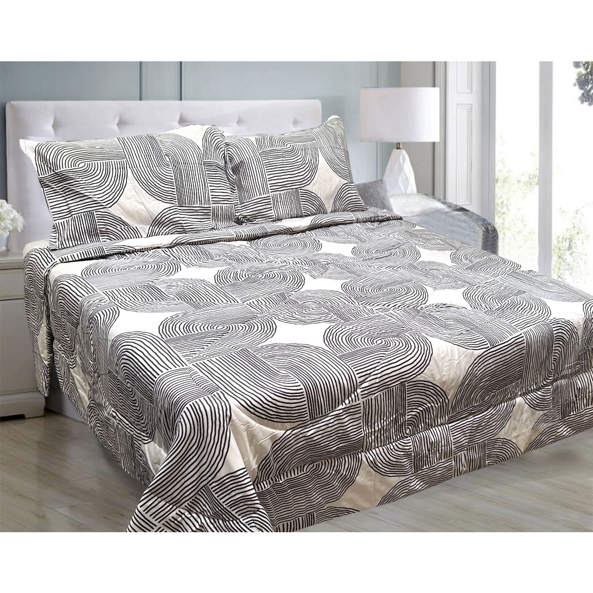 V442-ATX-COMFORTER-OSCARO7-CHARCOAL-QS-97455-00 Hotel Living 3 Pce Light Weight Comforter Set Queen/King Oscar Curves - Image 1