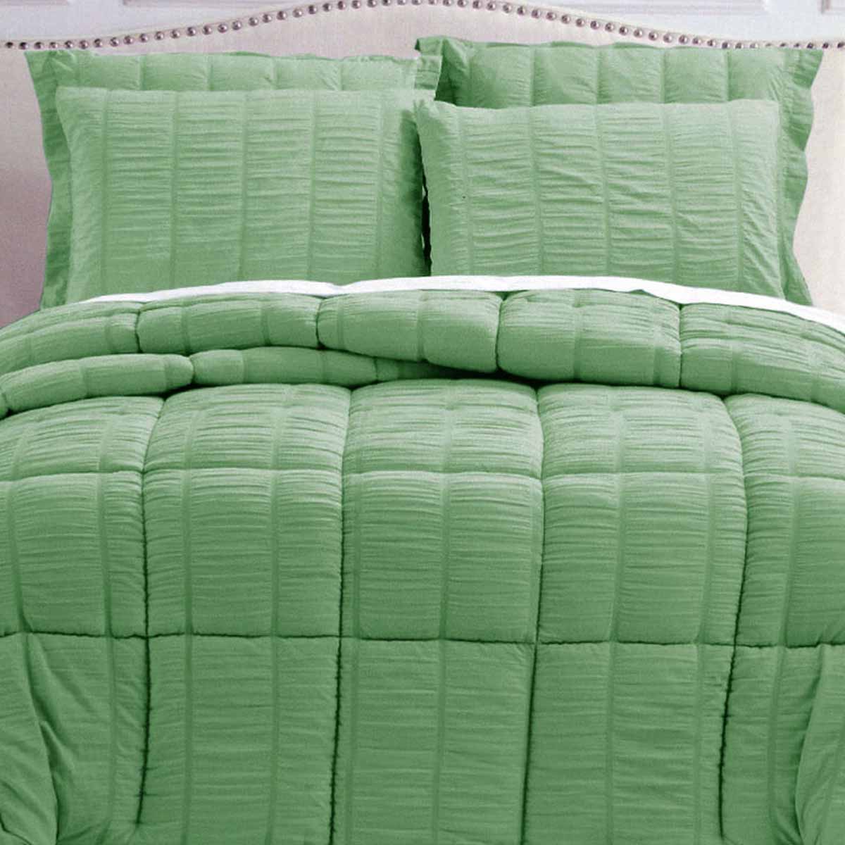 V442-ATX-COMFORTER-SEERSUCKER-GREEN-QS-202505231022-00 Hotel Living Seersucker Comforter Set Queen Green - Image 1